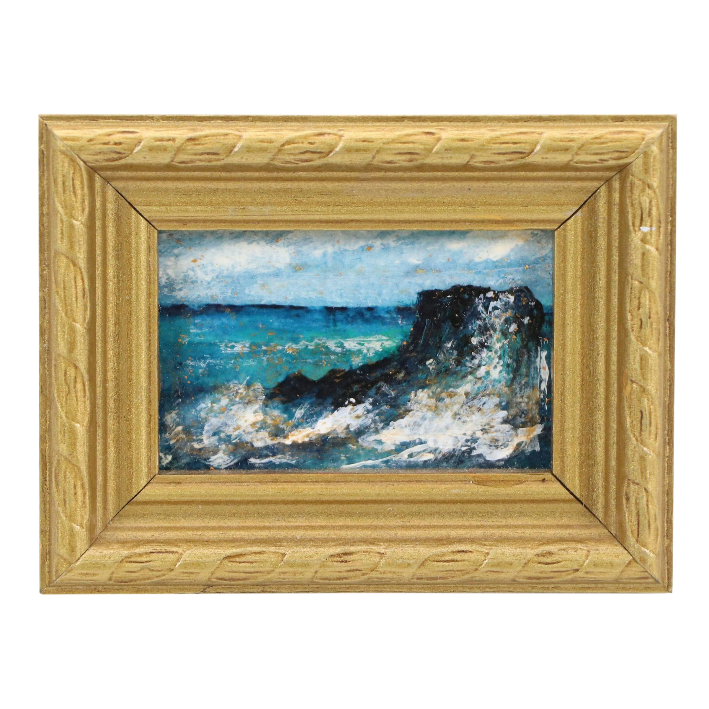 Miniature Oil Painting of Abstract Seascape, 21st Century