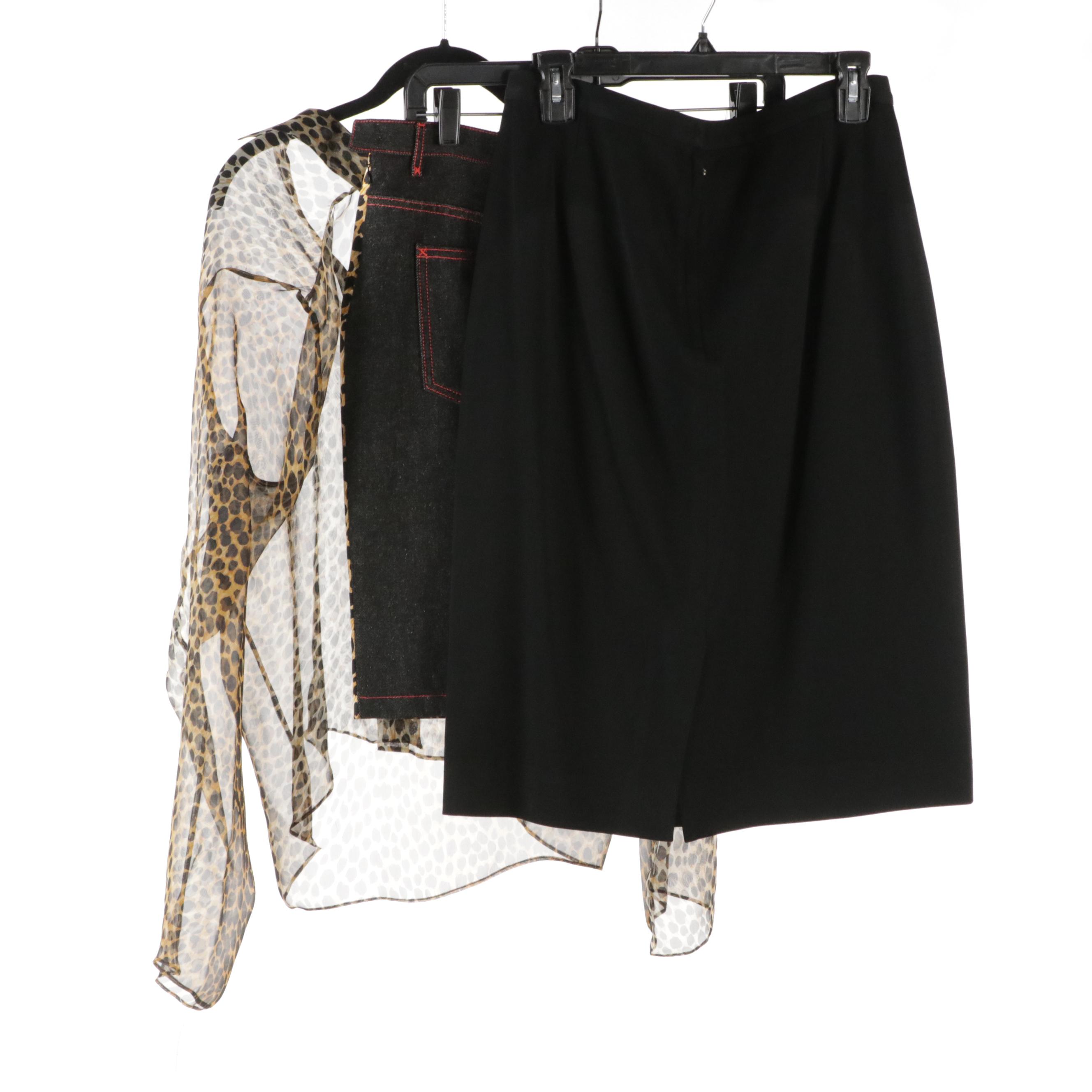 Dolce & Gabbana Silk Blouse, Leopard Print and Denim Skirt, and Black Skirt