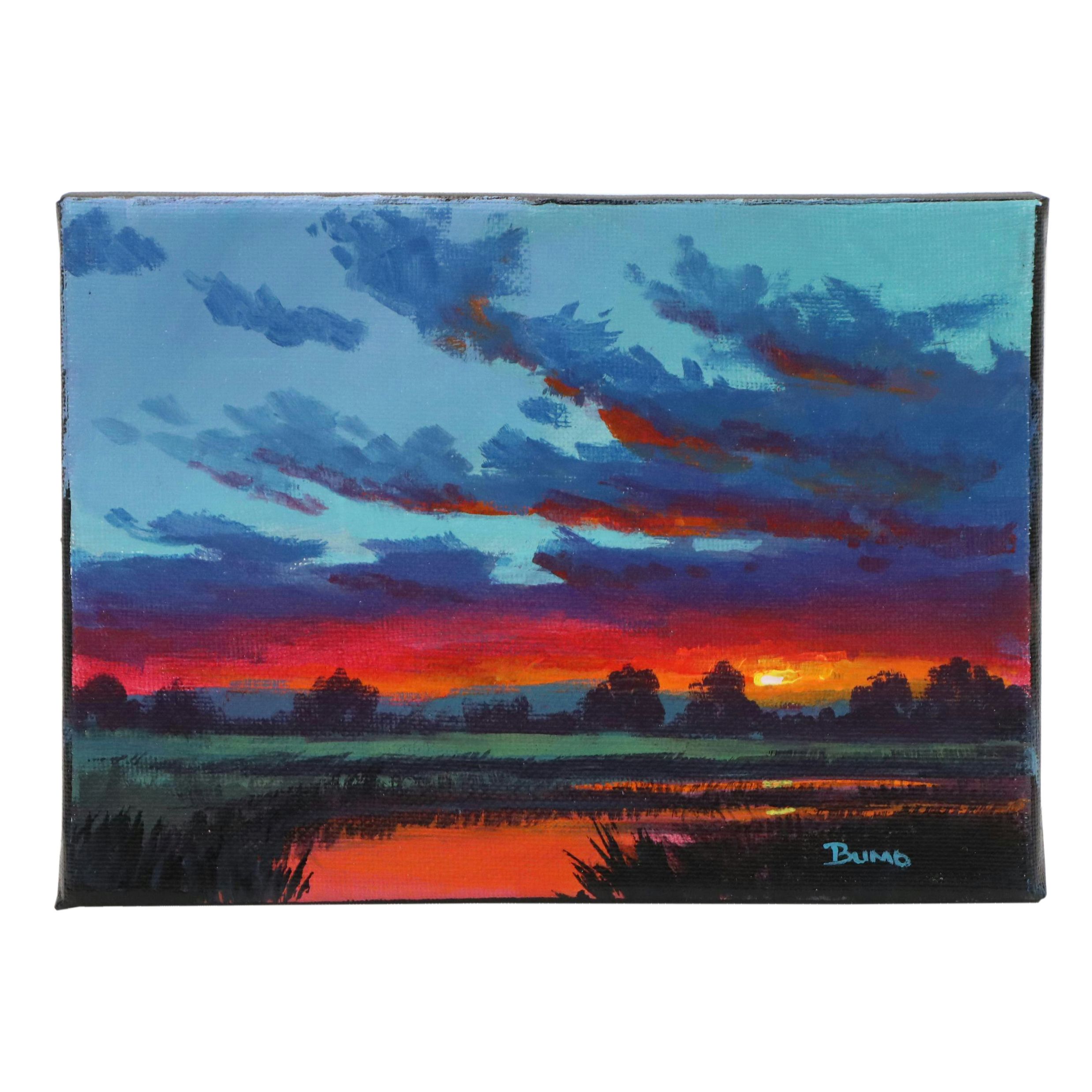 Douglas "Bumo" Johnpeer Acrylic Sunset Over River Painting, 2025