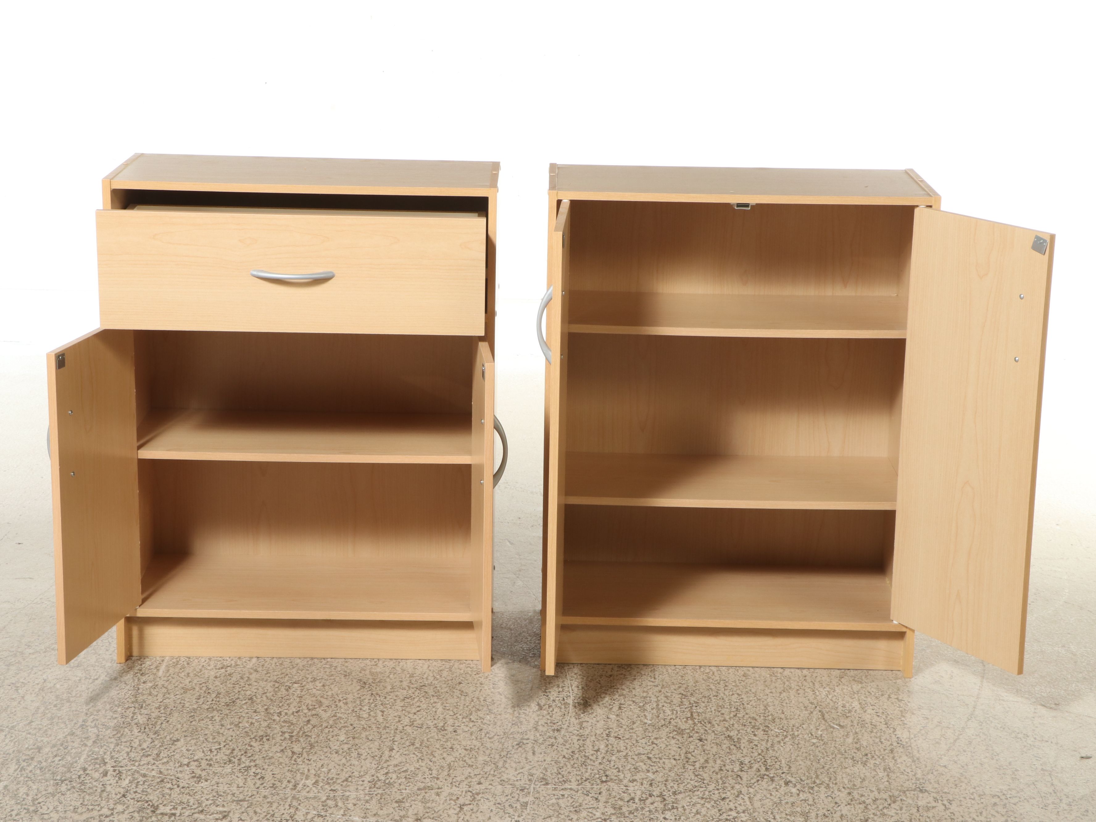 Pair of Contemporary Style Birch Finish Cabinets