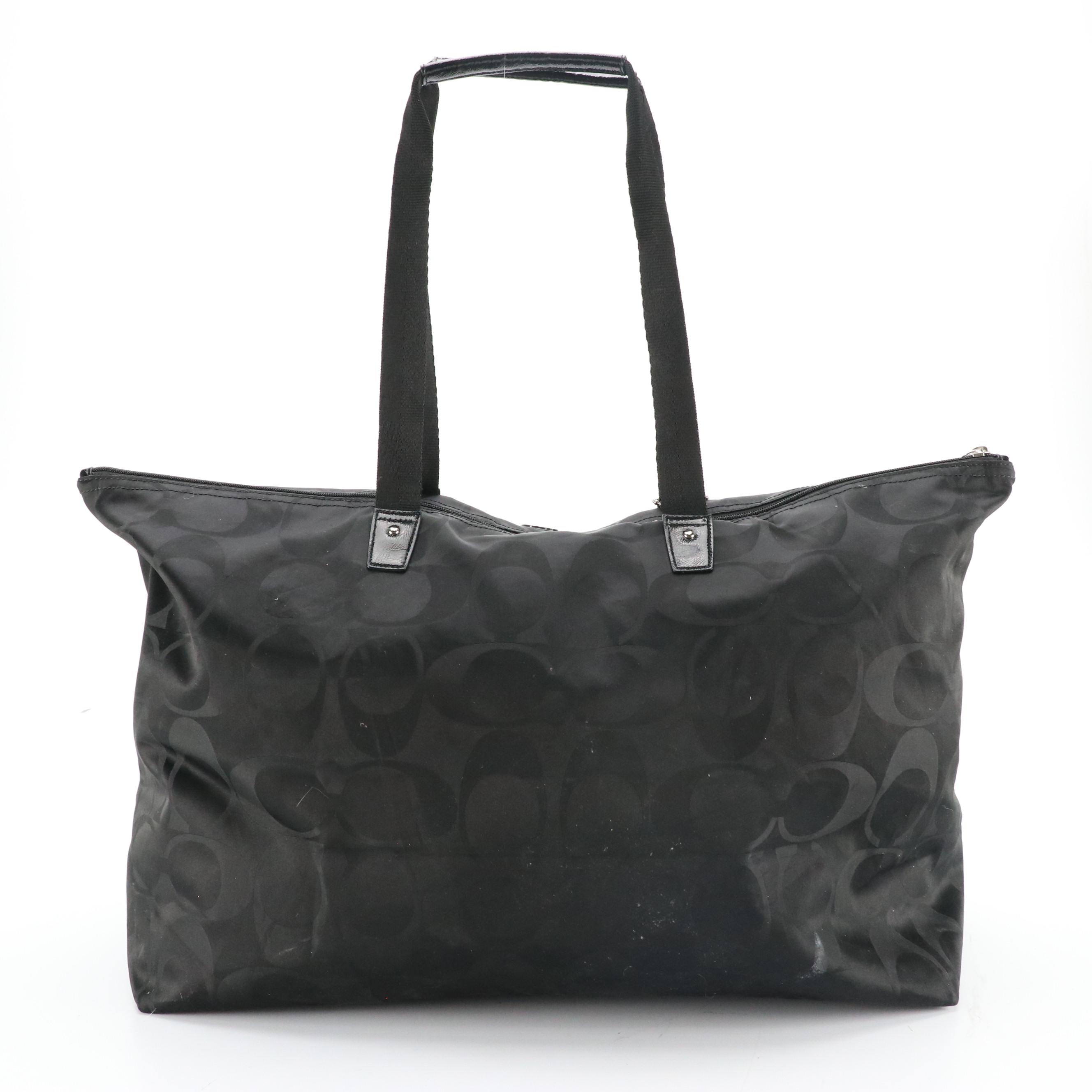 Coach Extra Large Zip Tote in Signature Nylon and Patent Leather Trim