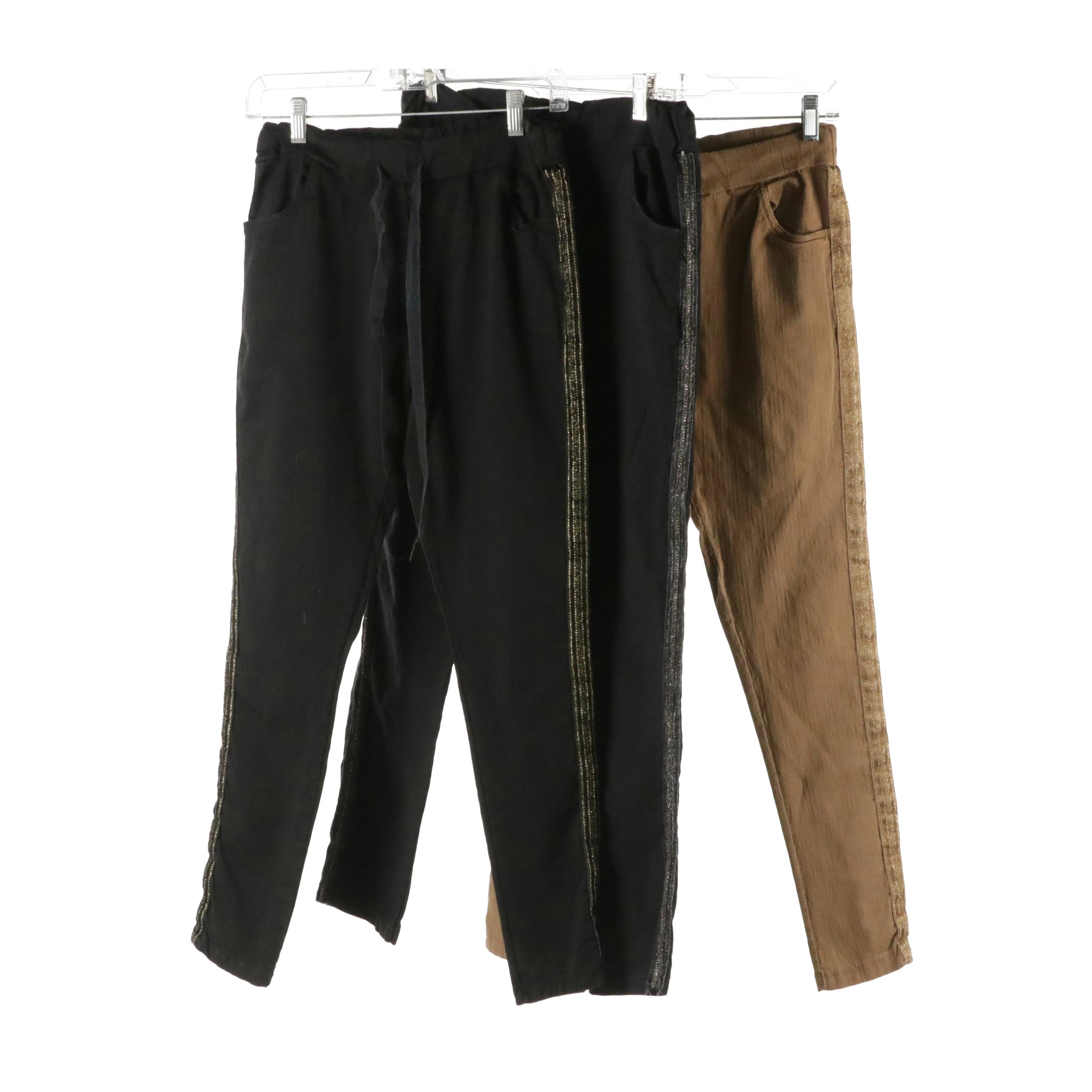 Venti6 Metallic Trimmed and Rhinestone Embellished Skinny Leg Pants