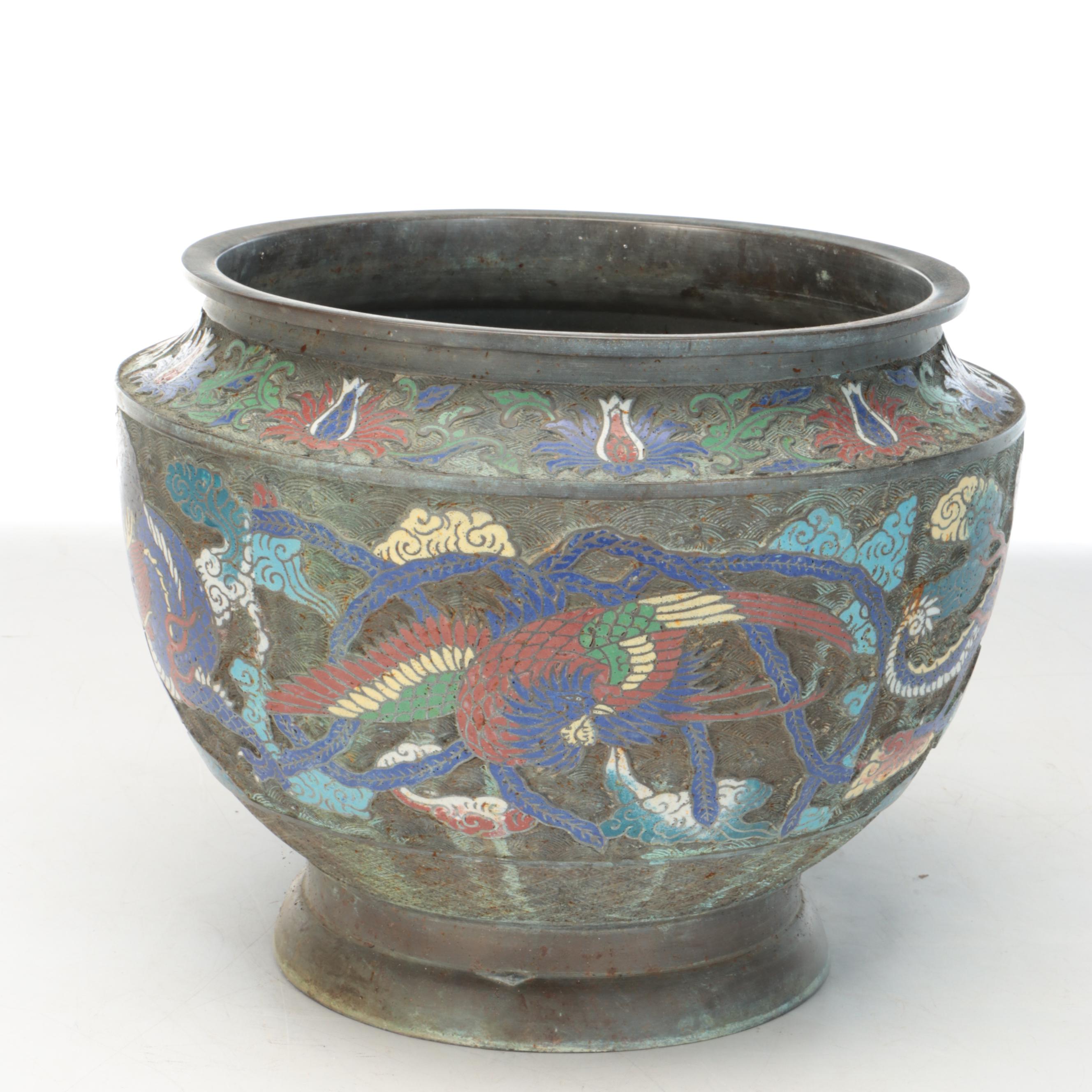 Japanese Meiji Period Champlevé Enamel Bronze Jardinière