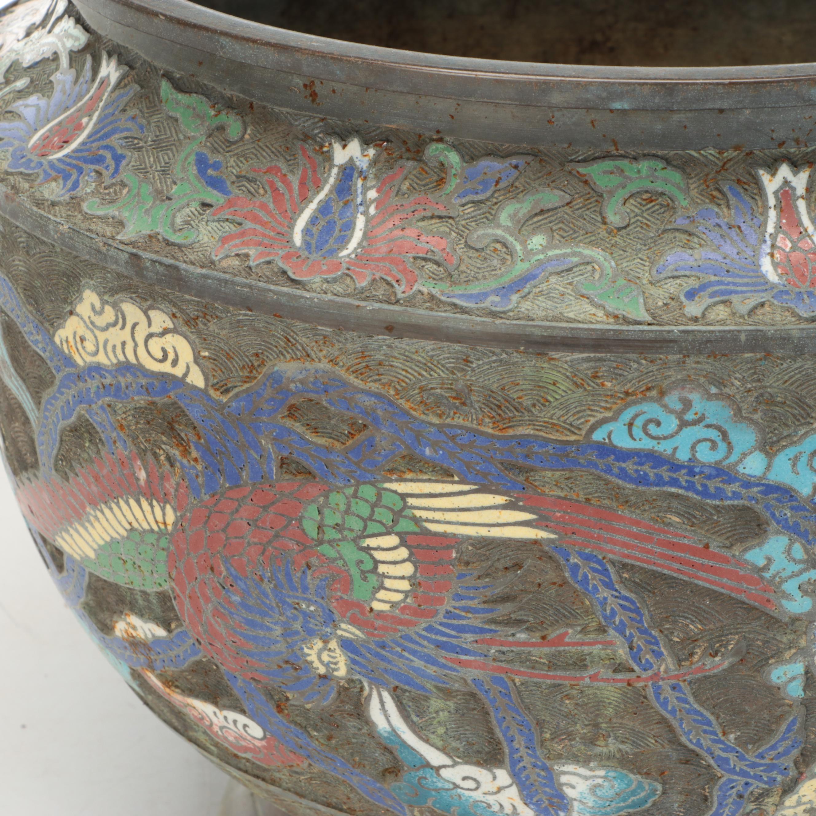 Japanese Meiji Period Champlevé Enamel Bronze Jardinière