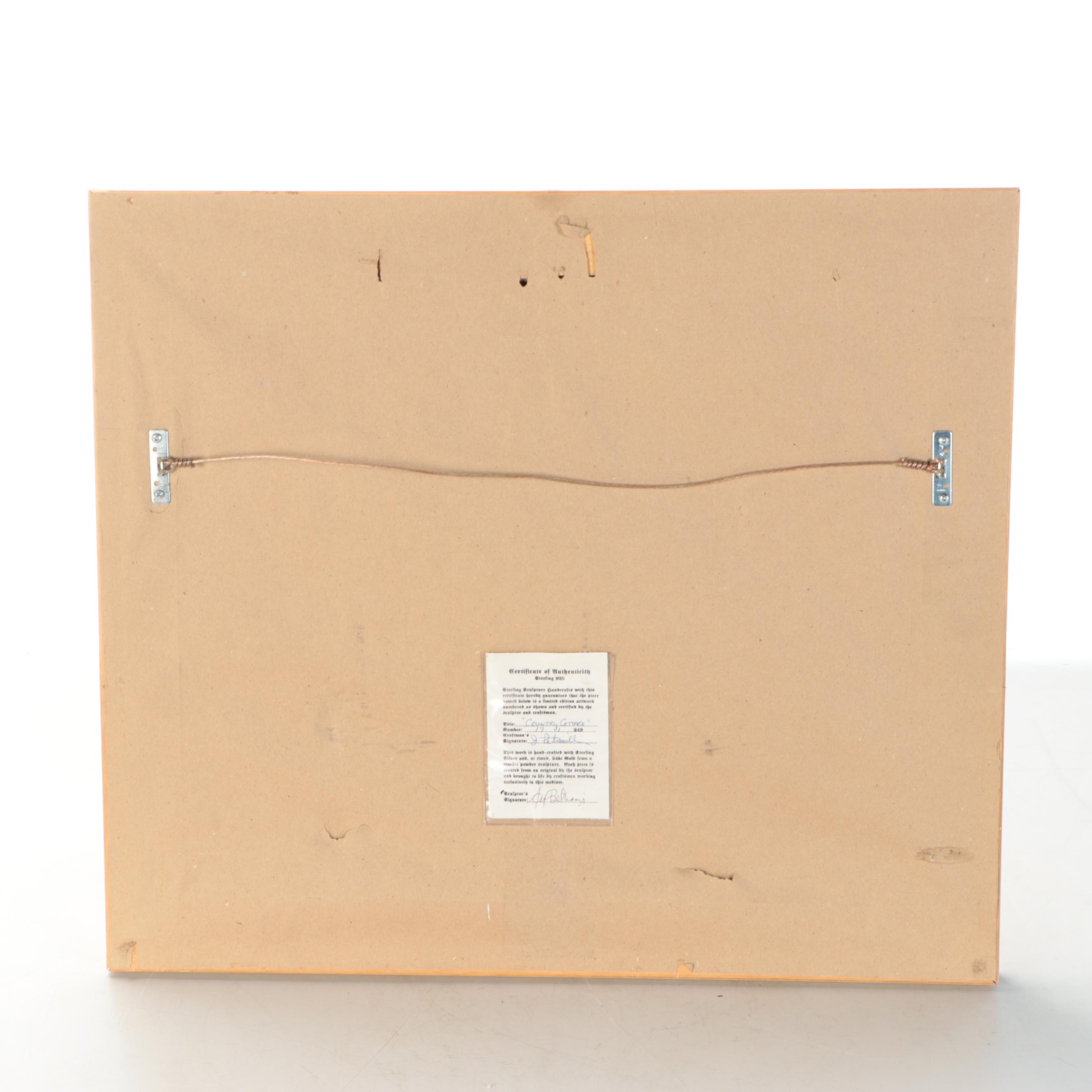 Italian Sculpted Gilt Sterling Silver Bucolic Landscape Relief"Country Cottage"