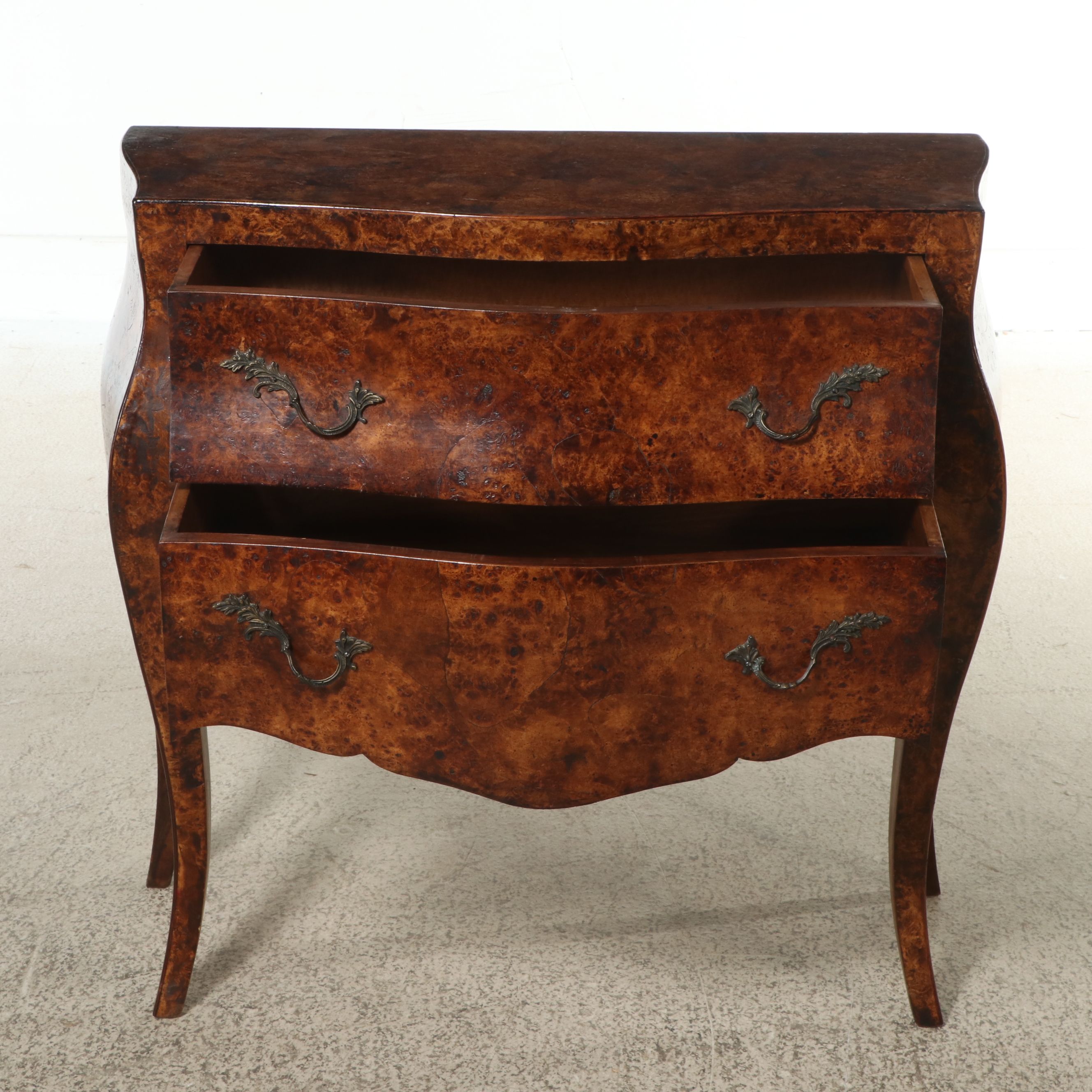 Burl Wood Two-Drawer Bombé Chest