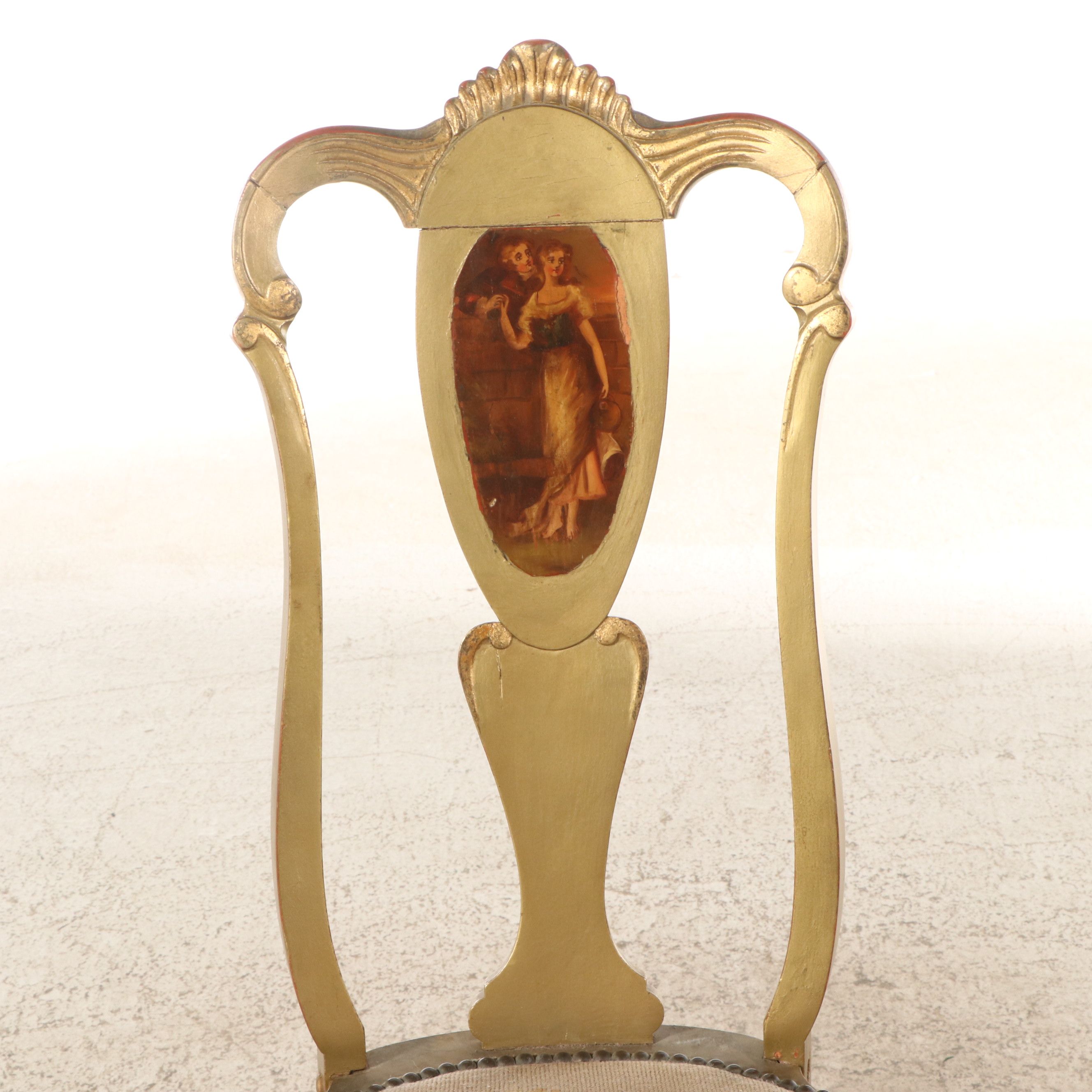 Giltwood and Painted Chair with Needlepoint Upholstered Seat