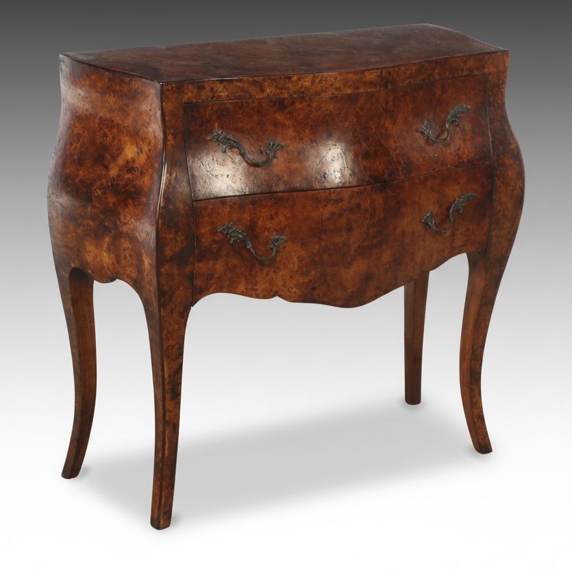 Burl Wood Two-Drawer Bombé Chest