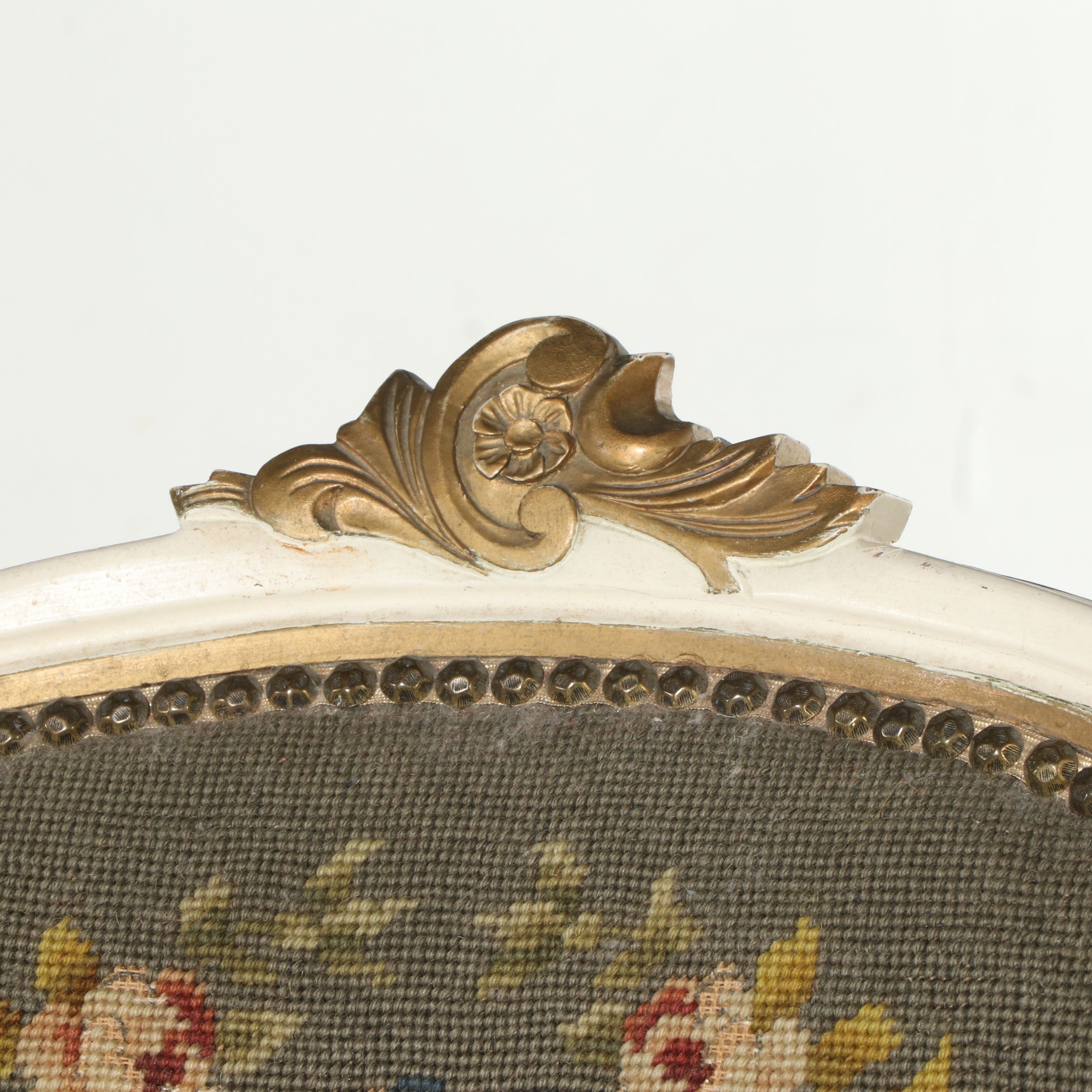 Louis XV Style Paint-Decorated Wood Fauteuil with Needlepoint Upholstery