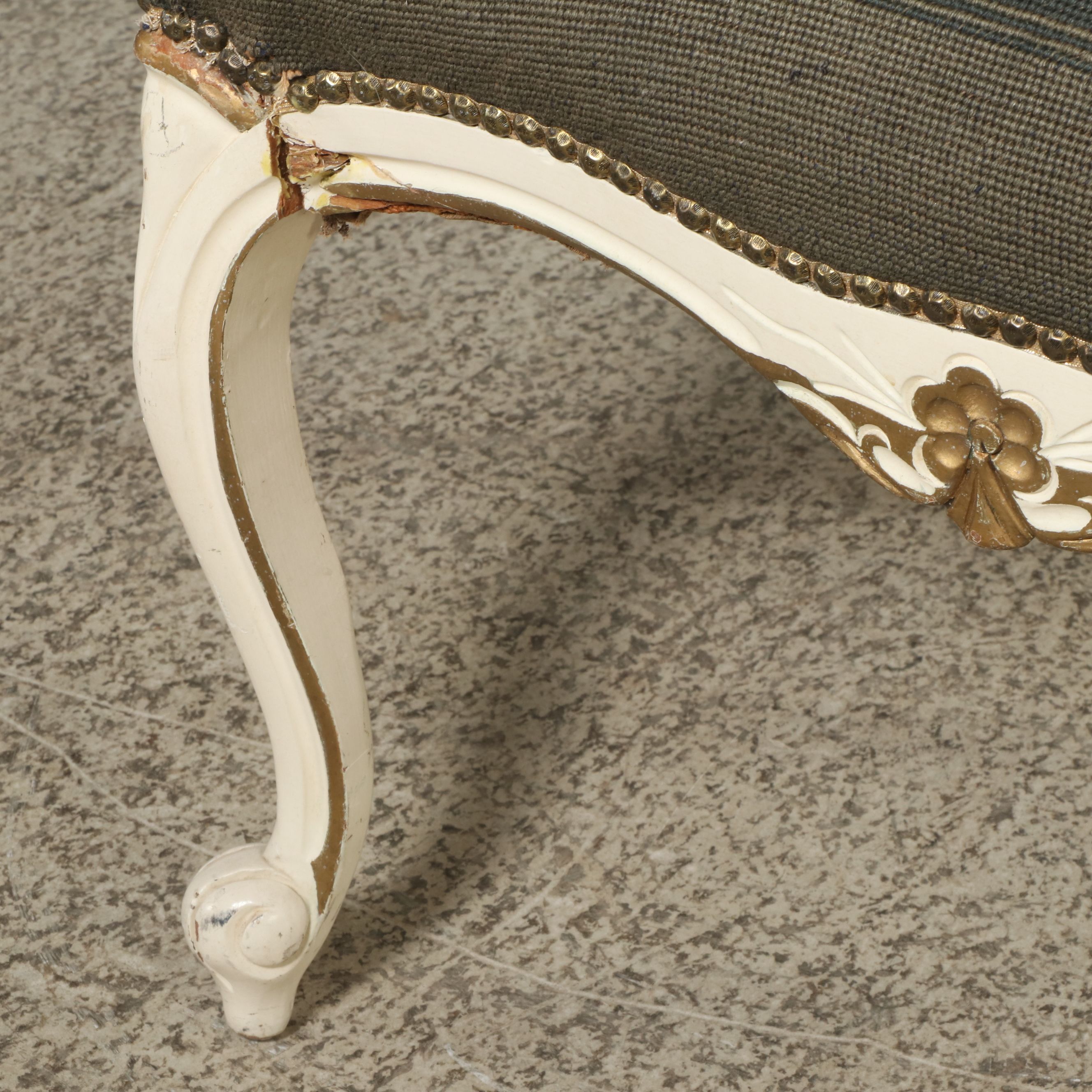 Louis XV Style Paint-Decorated Wood Fauteuil with Needlepoint Upholstery