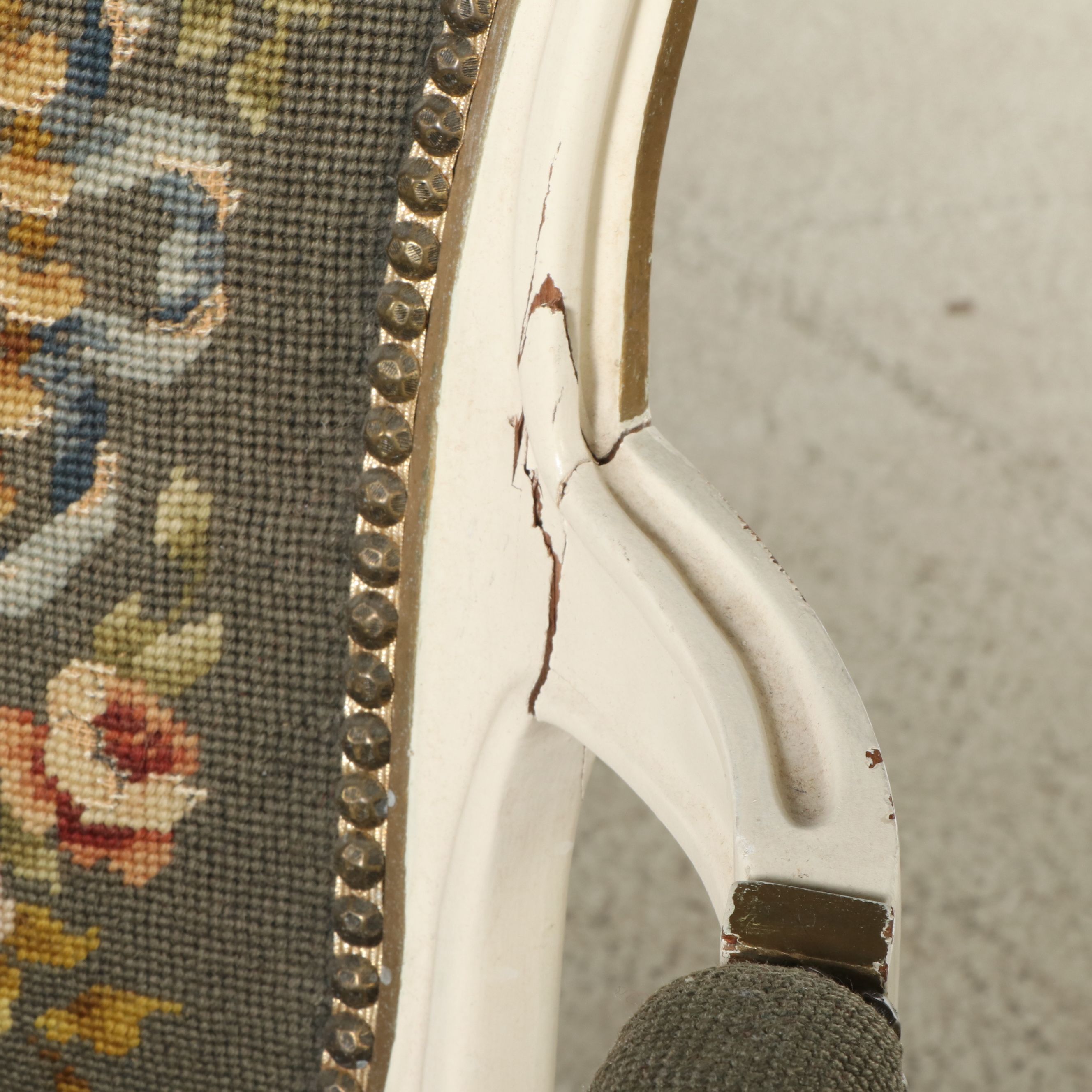 Louis XV Style Paint-Decorated Wood Fauteuil with Needlepoint Upholstery