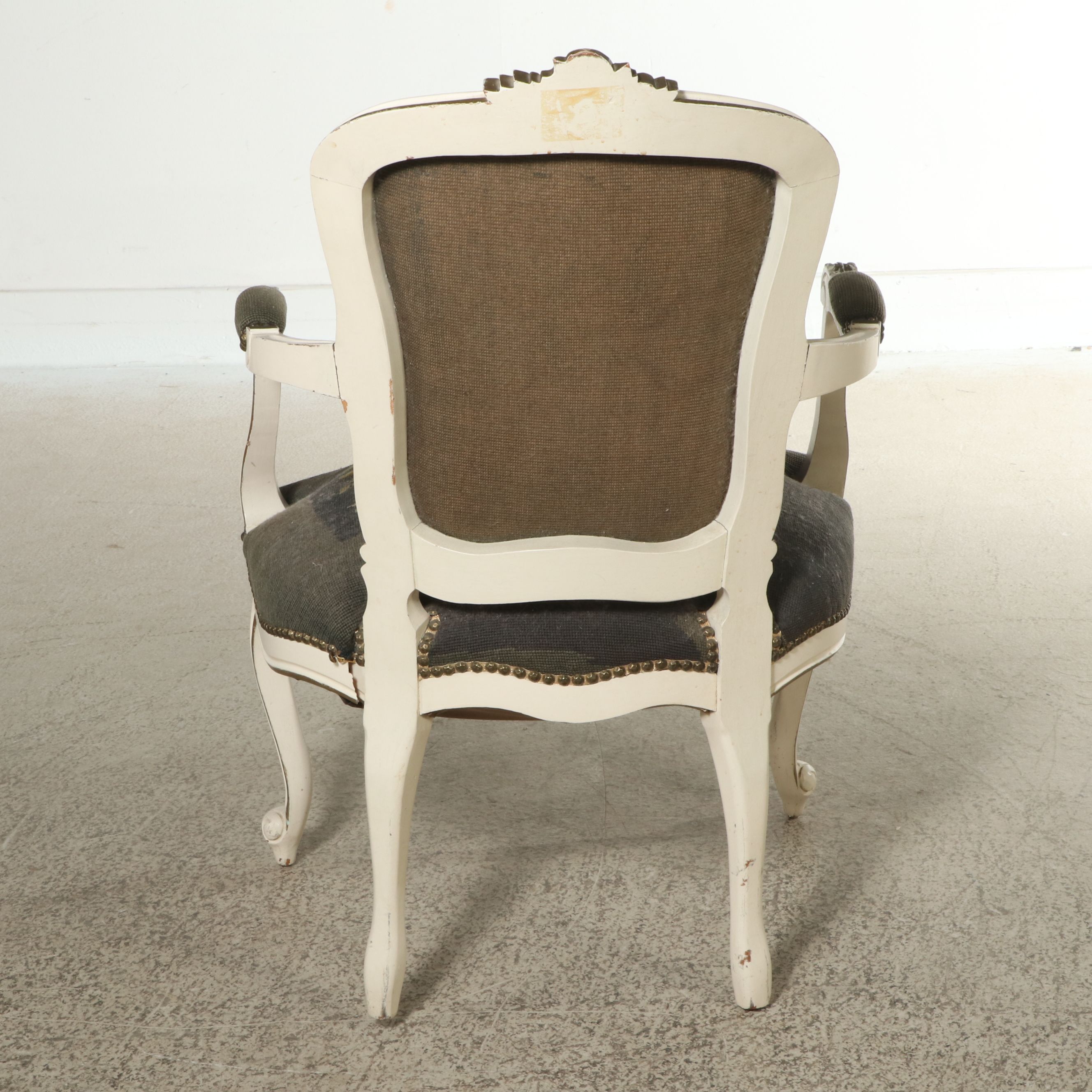 Louis XV Style Paint-Decorated Wood Fauteuil with Needlepoint Upholstery