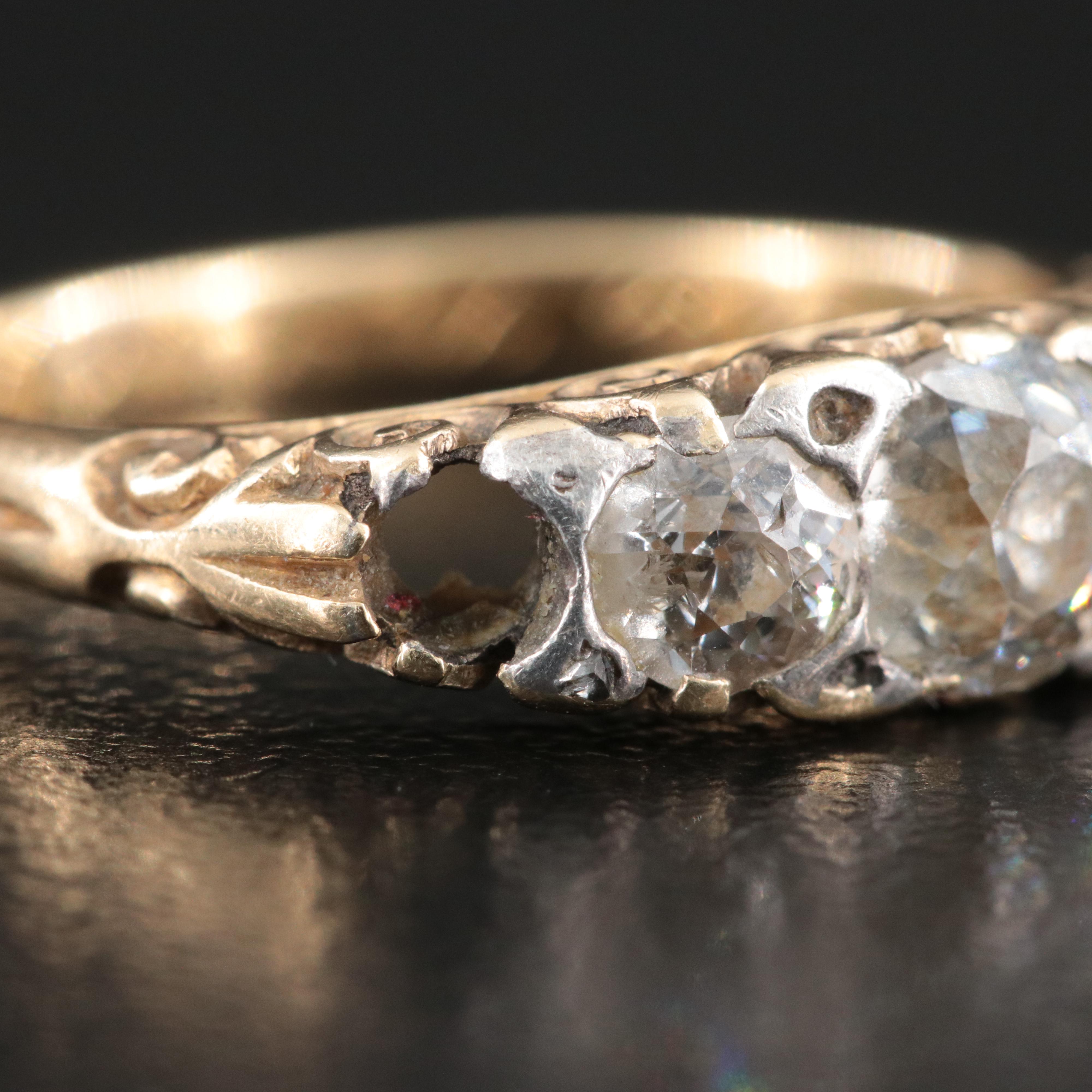 Victorian 15K 1.09 CTW Diamond Ring with Sterling Accent