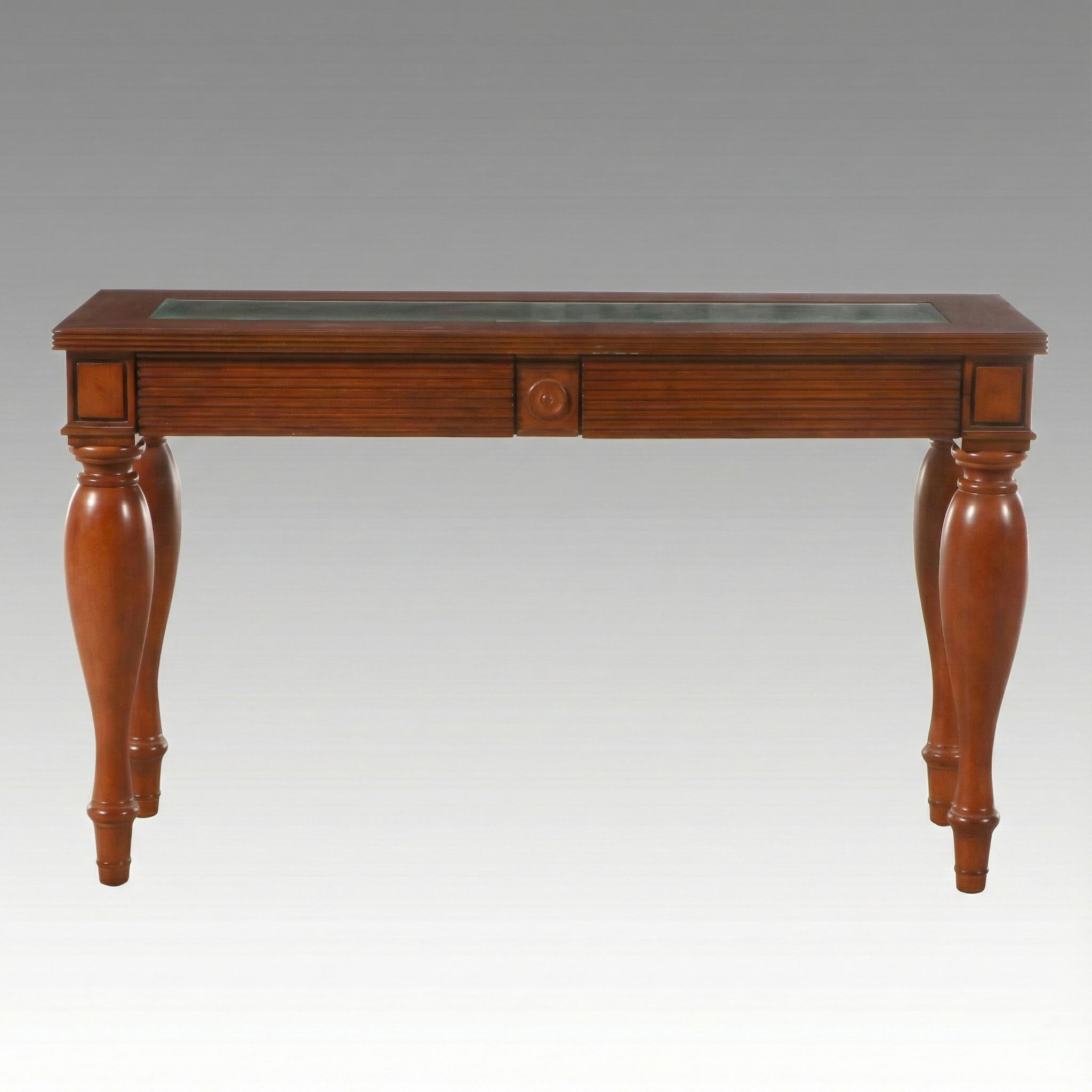 Klaussner Traditional Style Cherry and Rattan Console Table, Late 20th C.