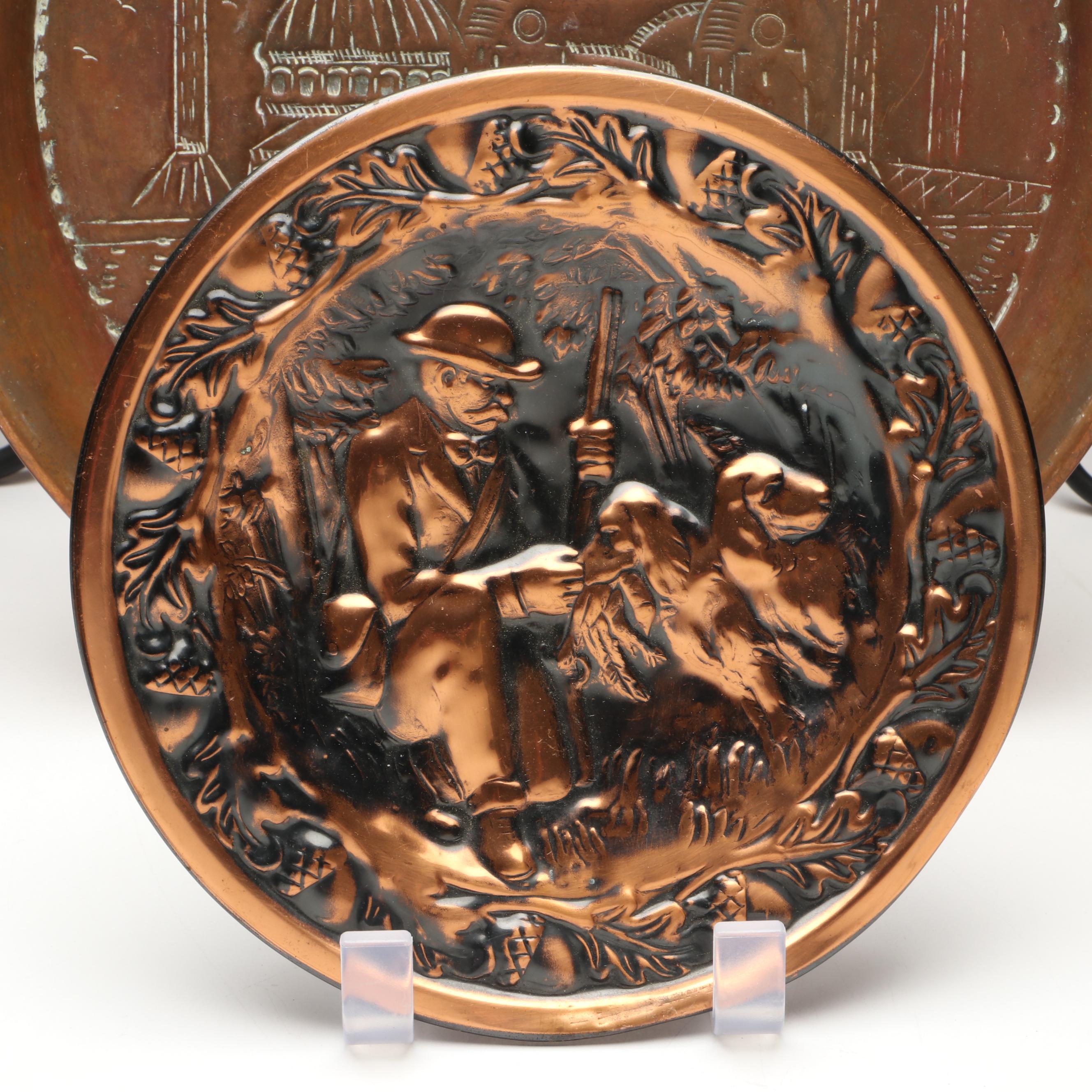 Indian Engraved Brass Vases with Other Chargers and Plaque