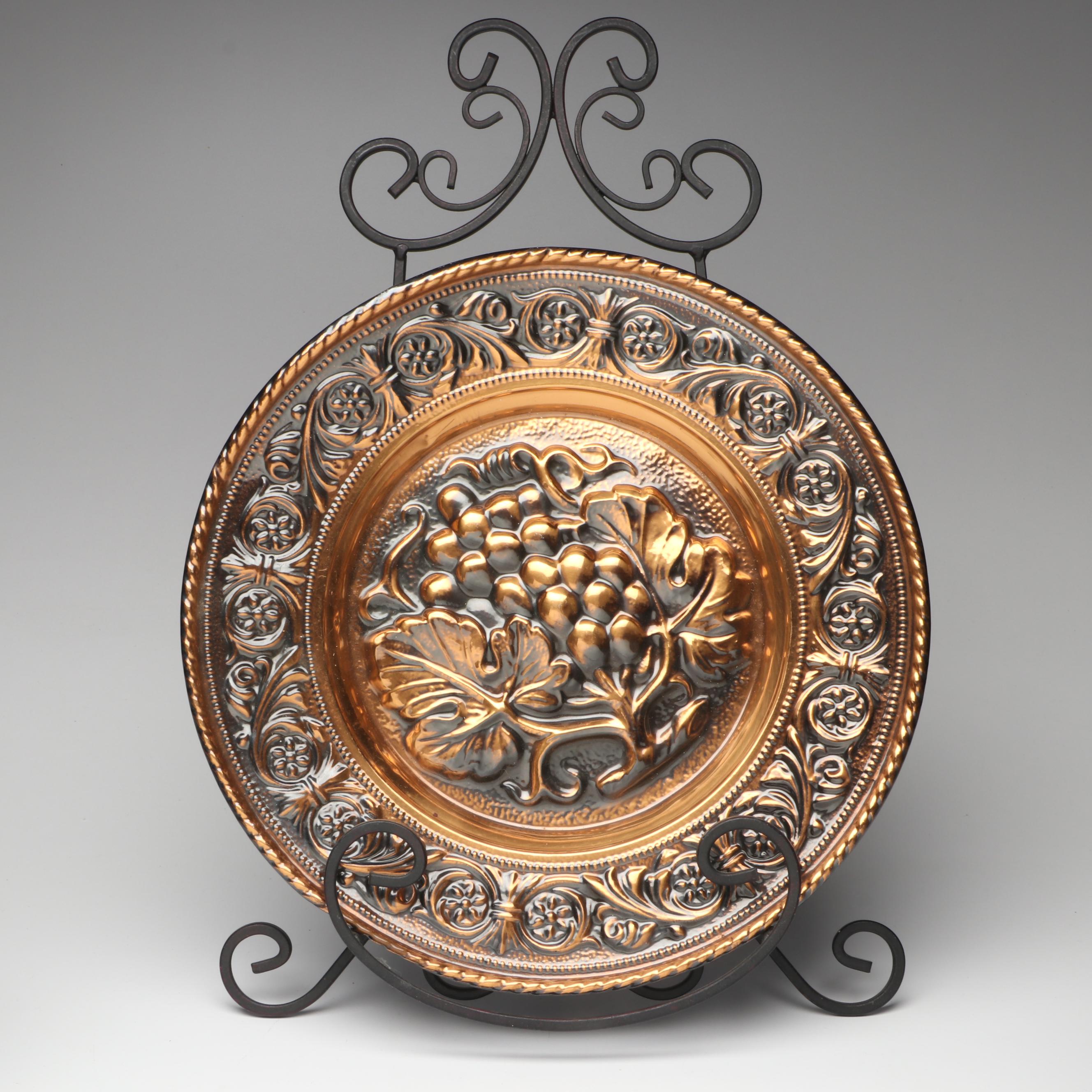 Indian Engraved Brass Vases with Other Chargers and Plaque