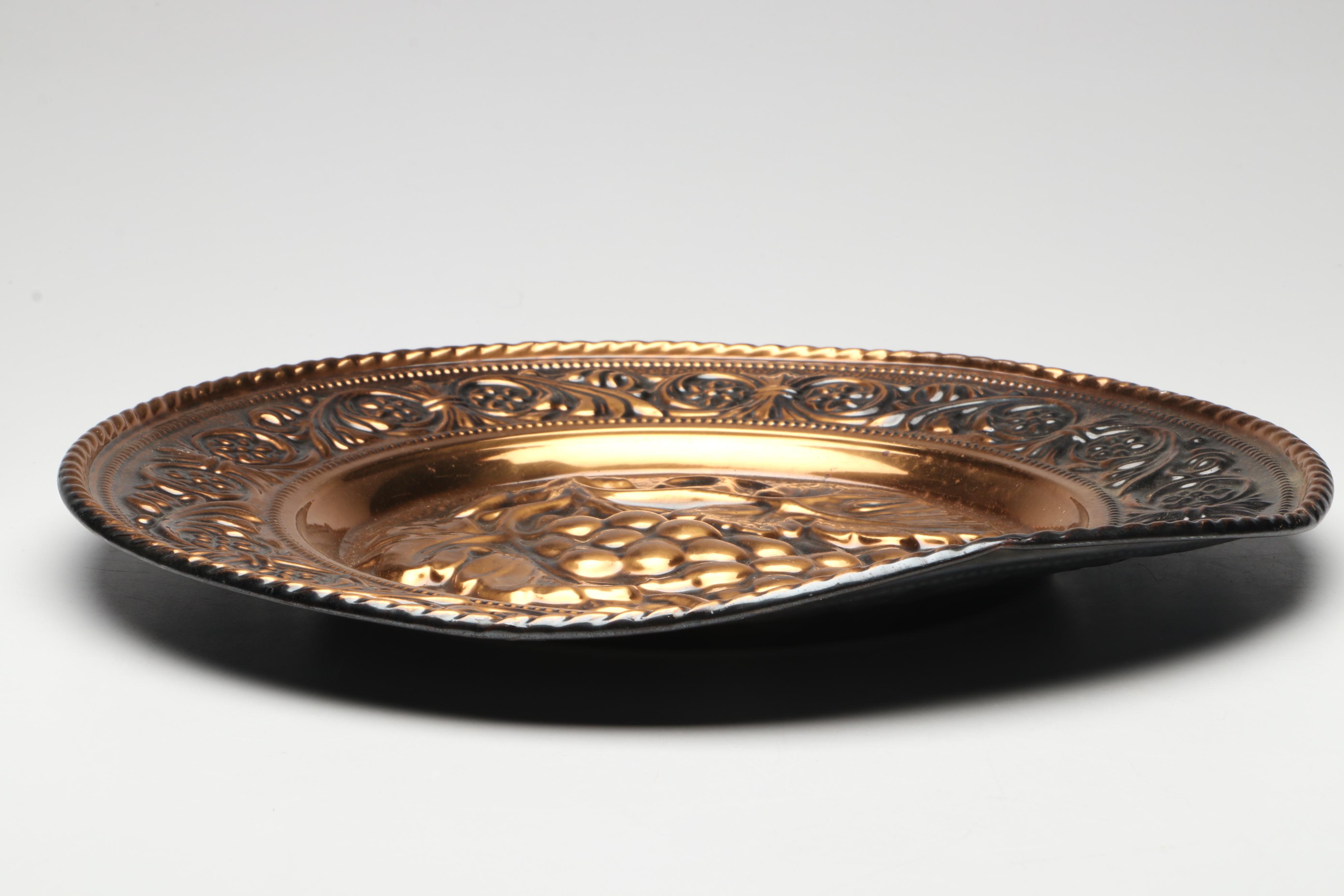 Indian Engraved Brass Vases with Other Chargers and Plaque