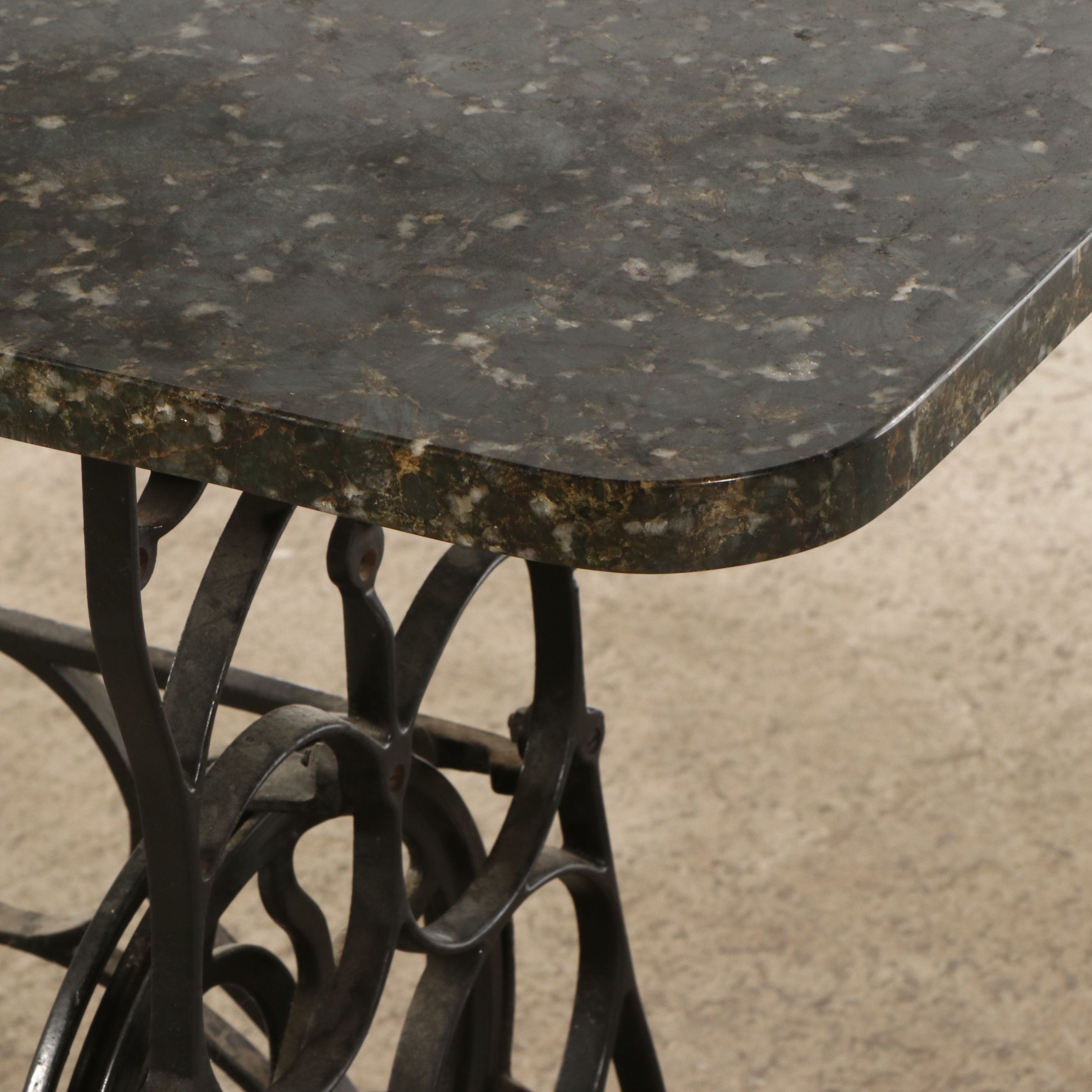 Cast Iron Treadle Sewing Machine Table with Marble Top, Antique and Adapted