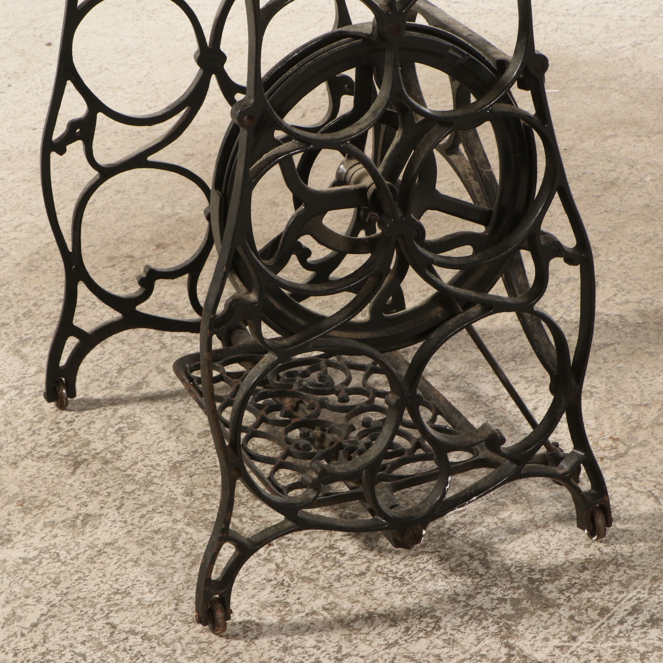 Cast Iron Treadle Sewing Machine Table with Marble Top, Antique and Adapted