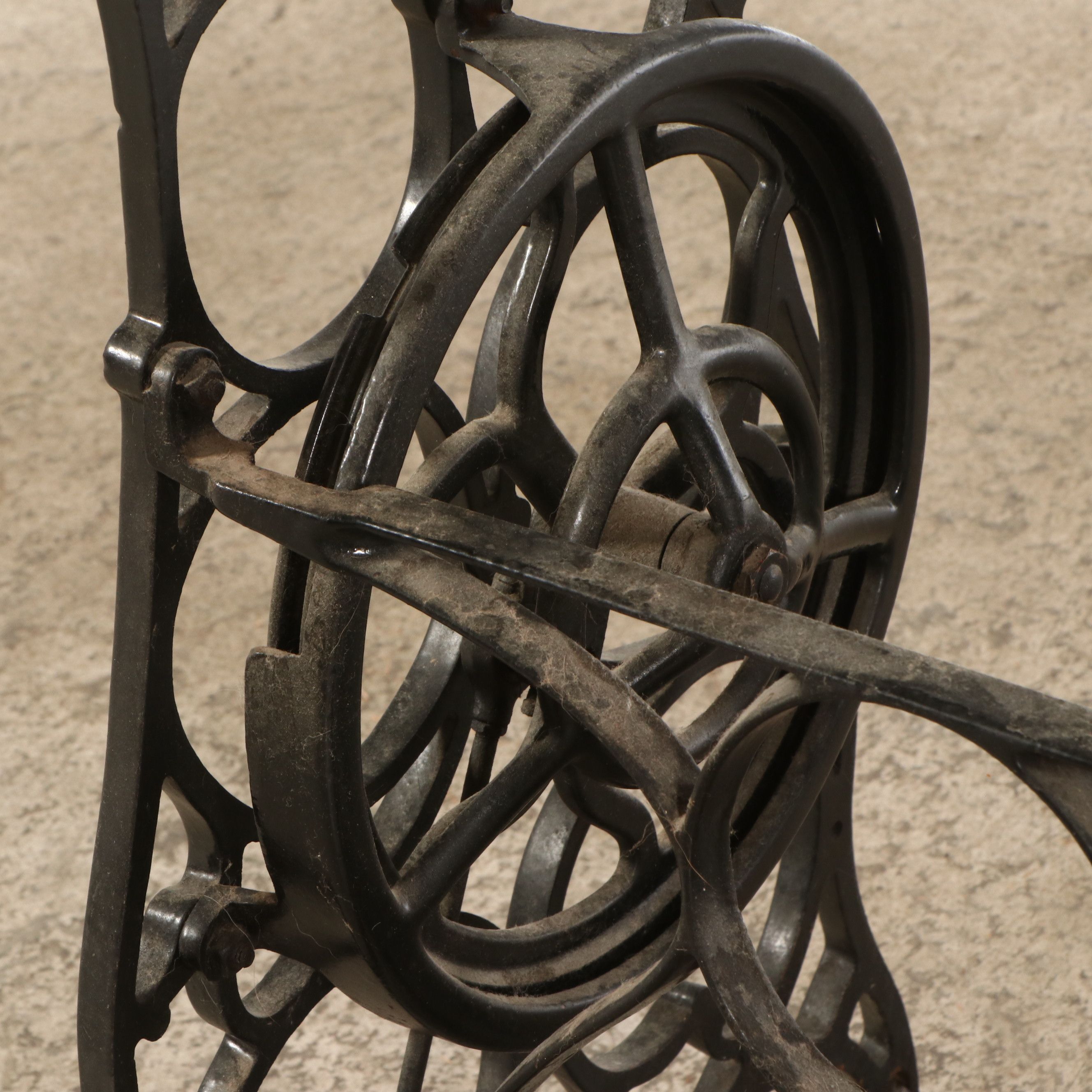 Cast Iron Treadle Sewing Machine Table with Marble Top, Antique and Adapted