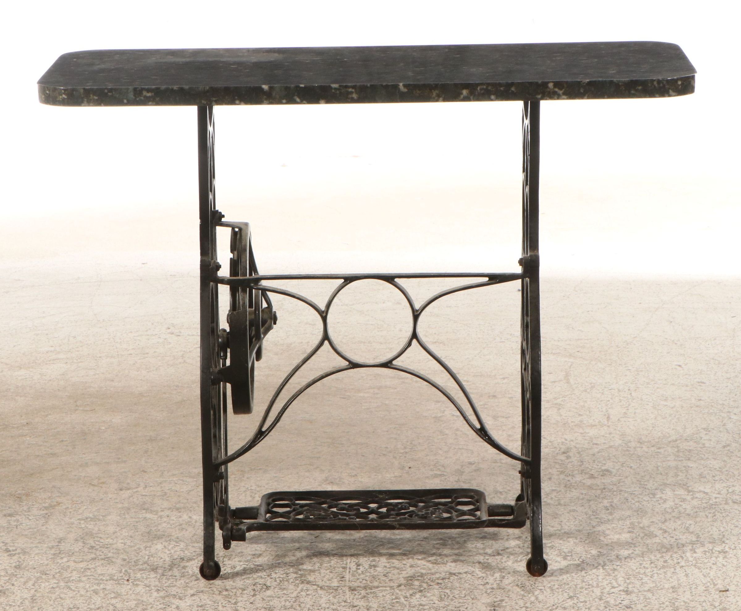 Cast Iron Treadle Sewing Machine Table with Marble Top, Antique and Adapted