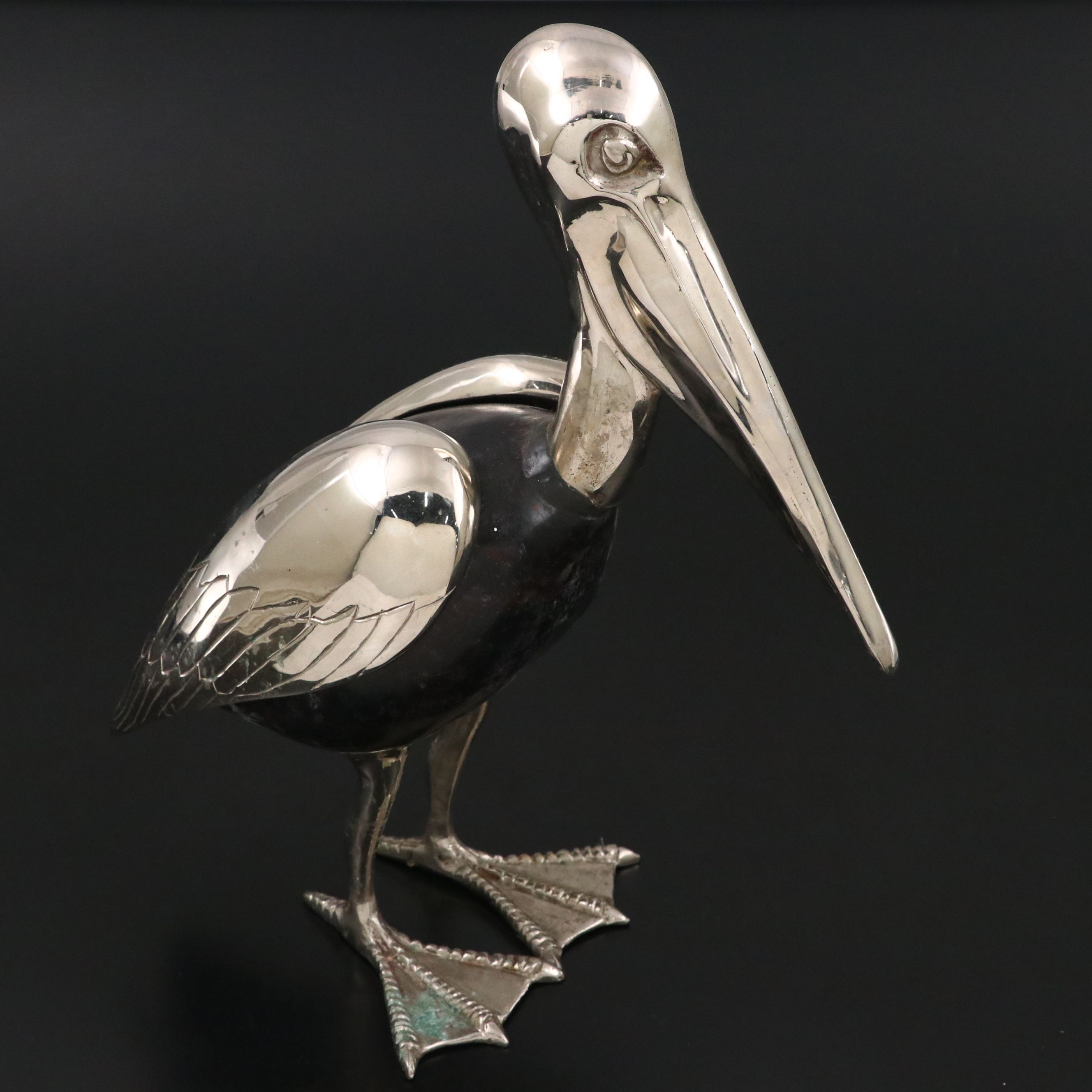 Mid Century Modern Silver-Plated Cast Brass Pelican Sculpture