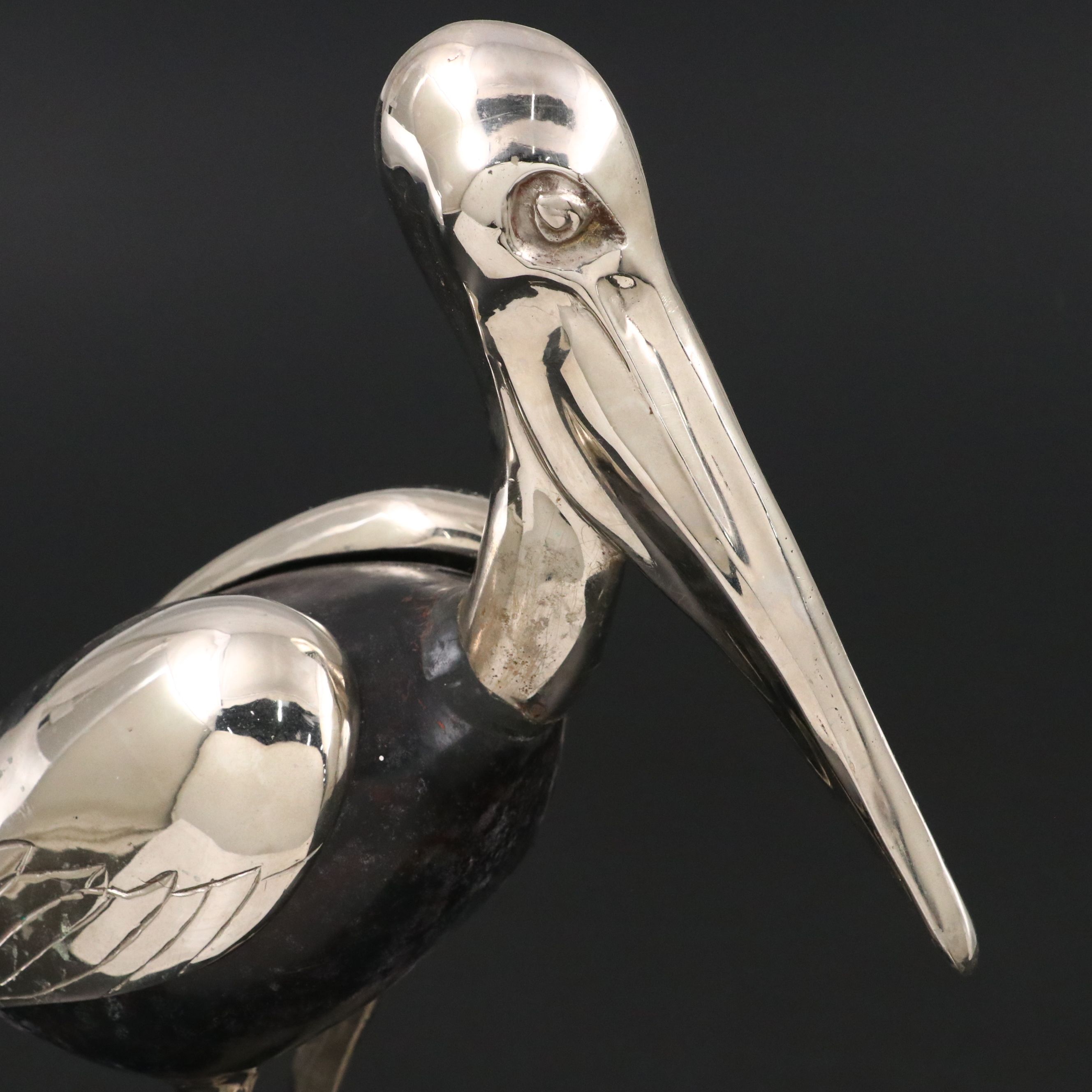 Mid Century Modern Silver-Plated Cast Brass Pelican Sculpture