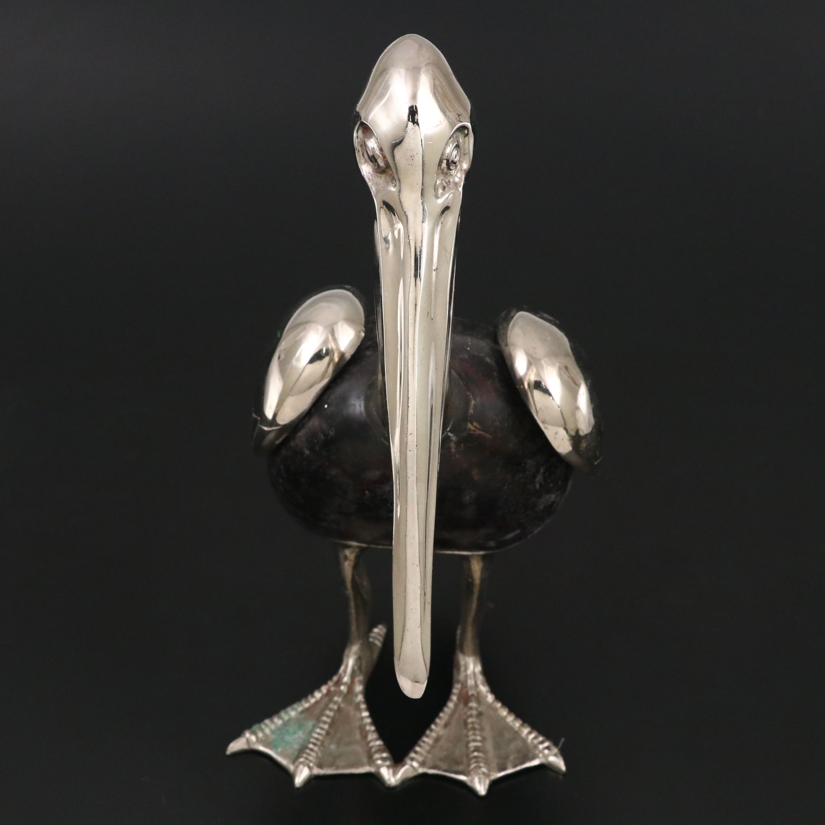 Mid Century Modern Silver-Plated Cast Brass Pelican Sculpture