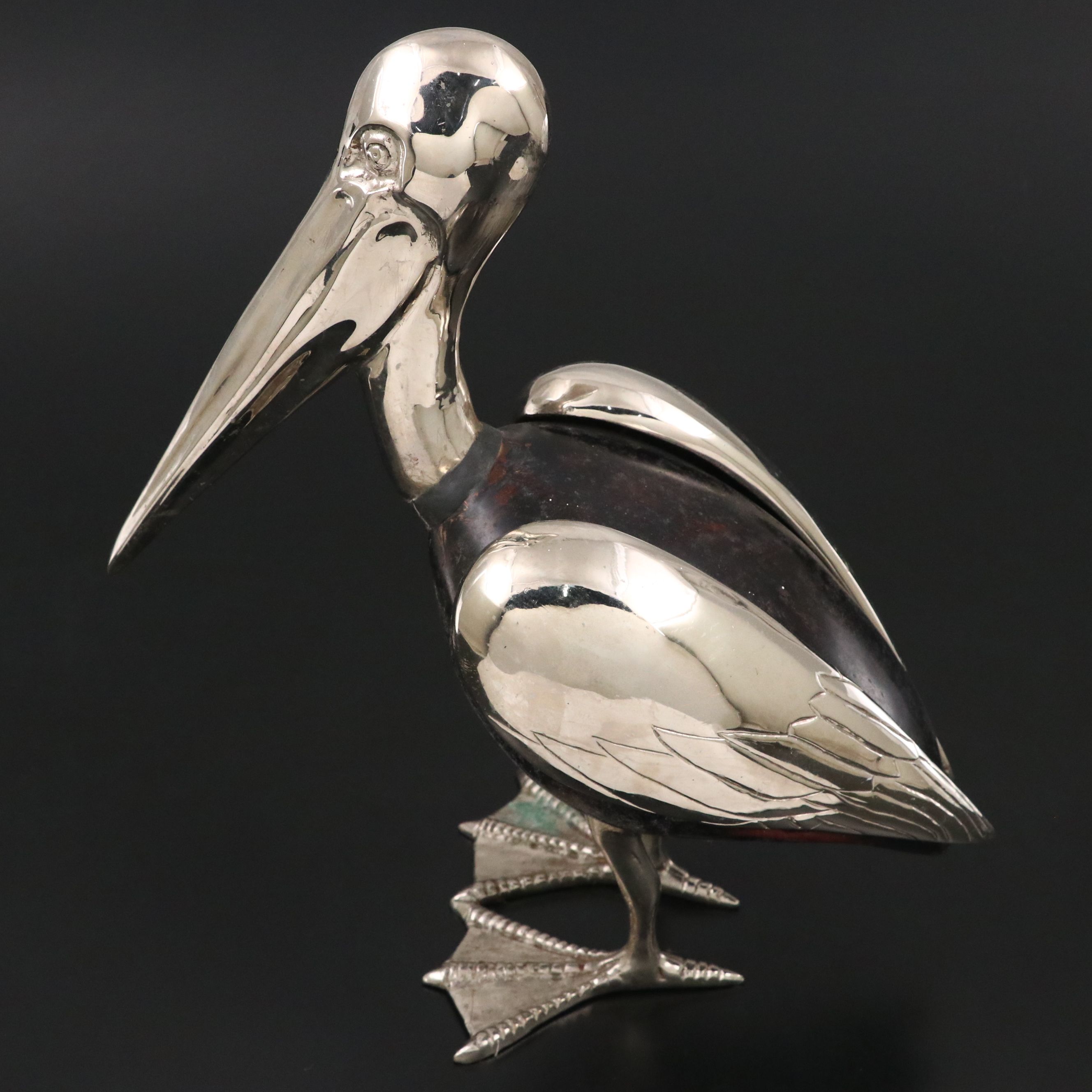 Mid Century Modern Silver-Plated Cast Brass Pelican Sculpture