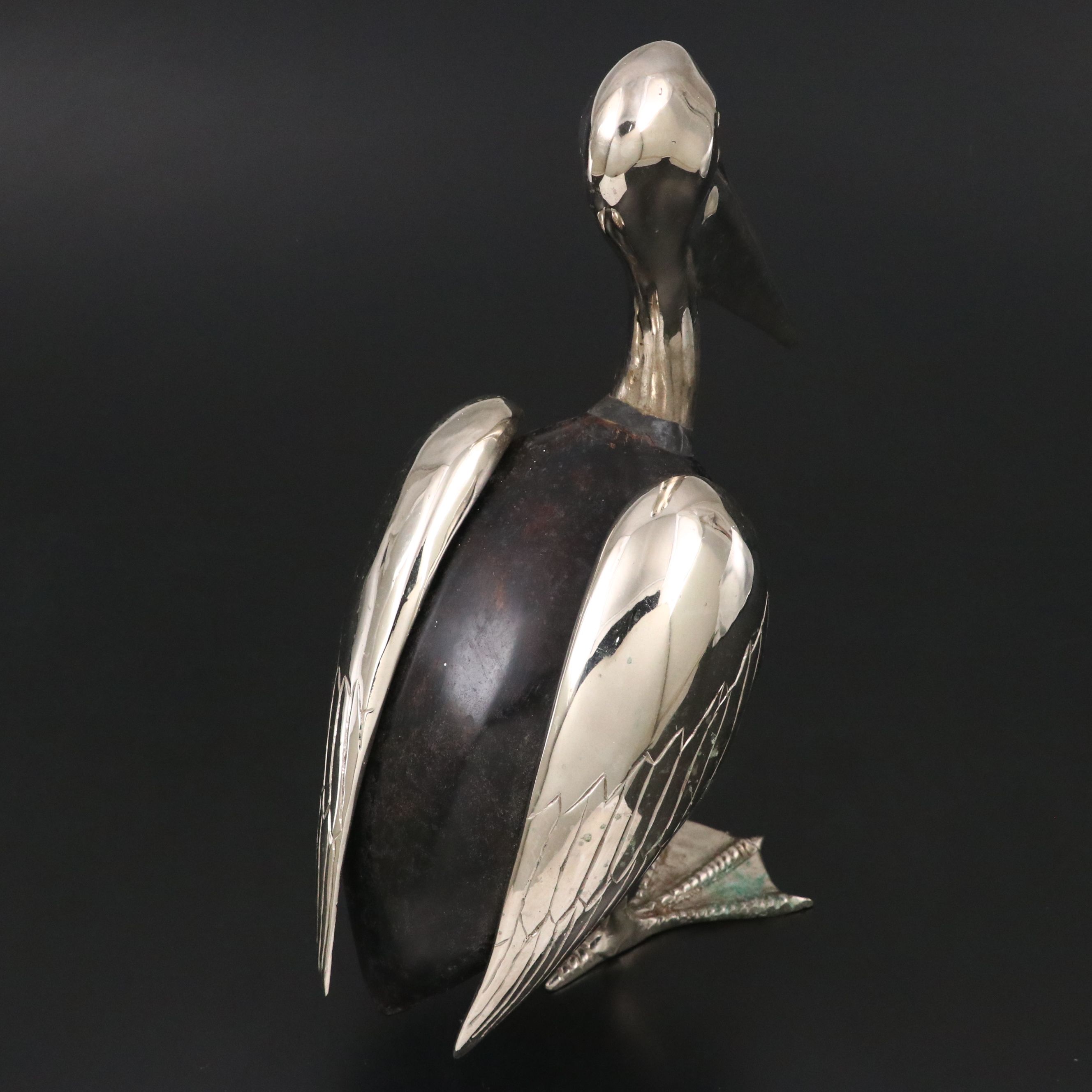 Mid Century Modern Silver-Plated Cast Brass Pelican Sculpture