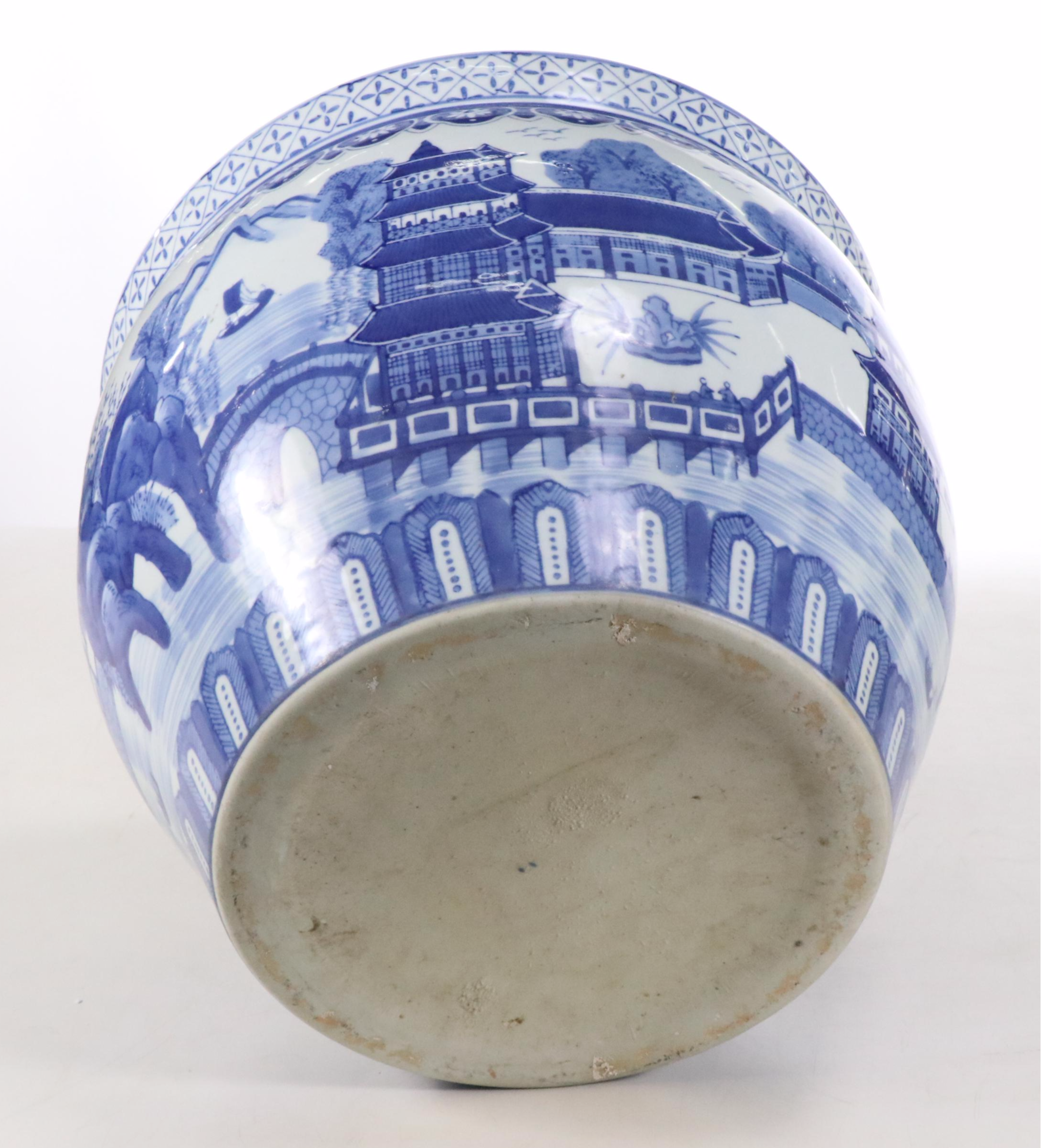 Chinese Blue and White Ceramic Fishbowl Planter