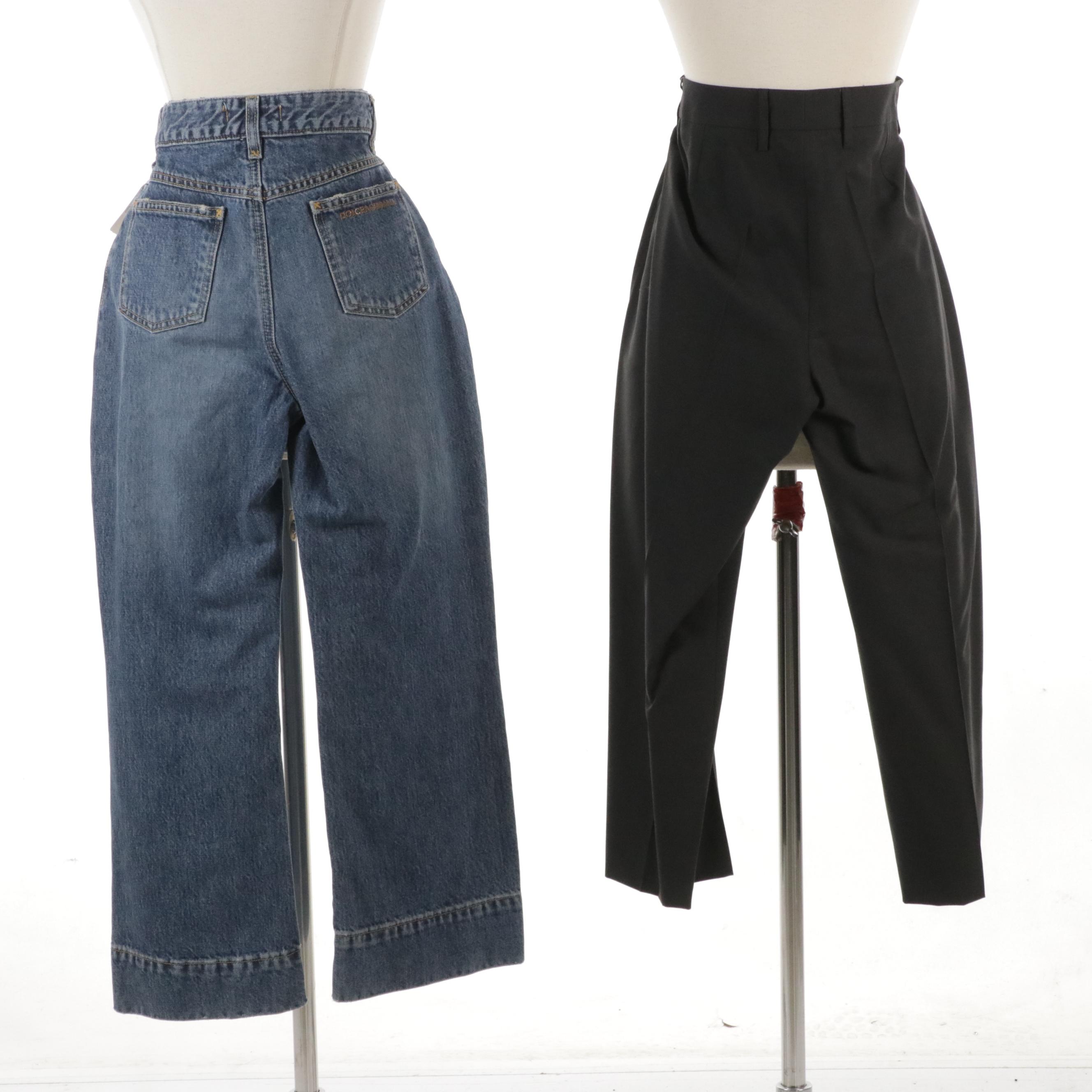 Dolce & Gabbana Blue Denim Jeans with Wool and Silk Blend Cropped Trousers