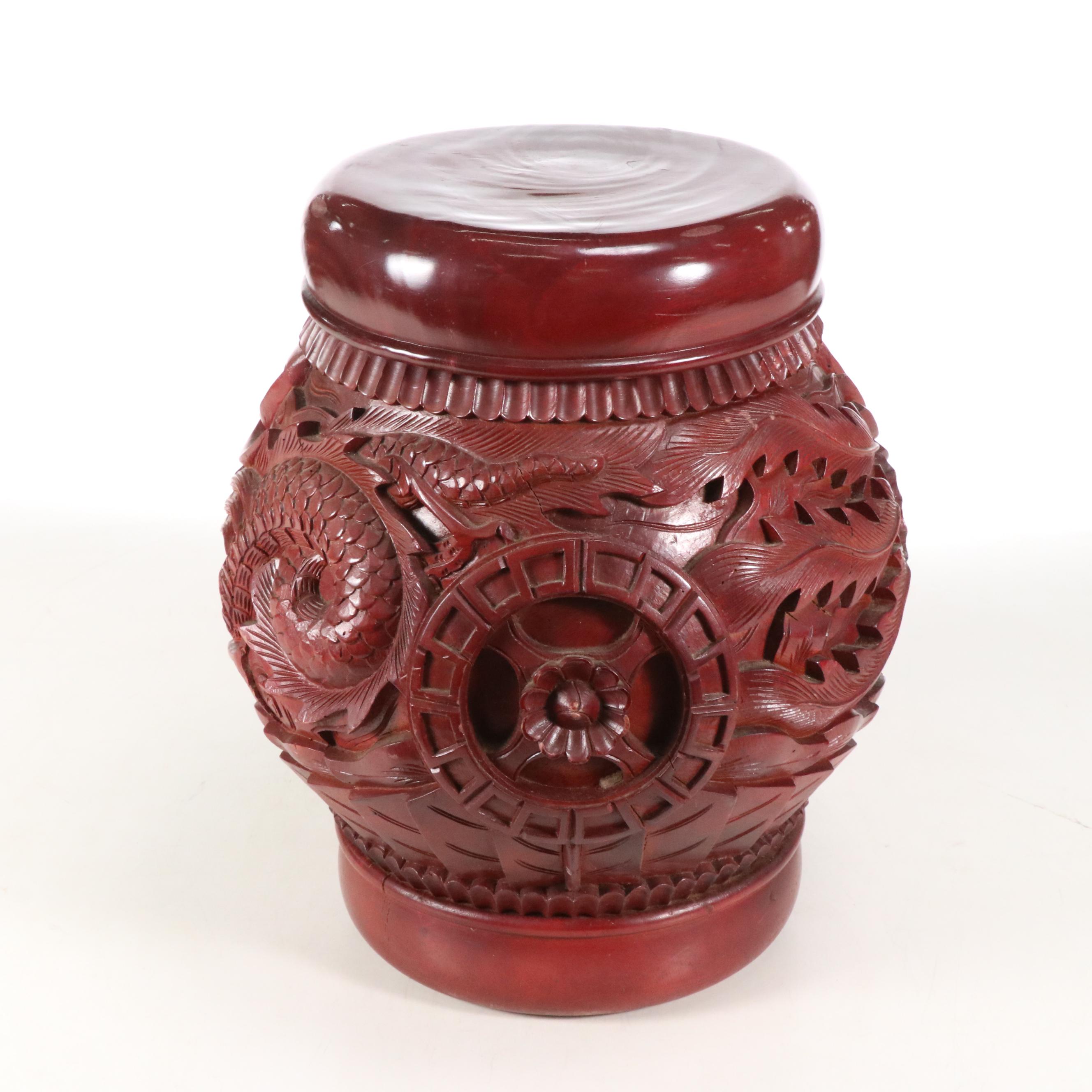 Chinese Style Red Dragon Lacquered Wood Jar