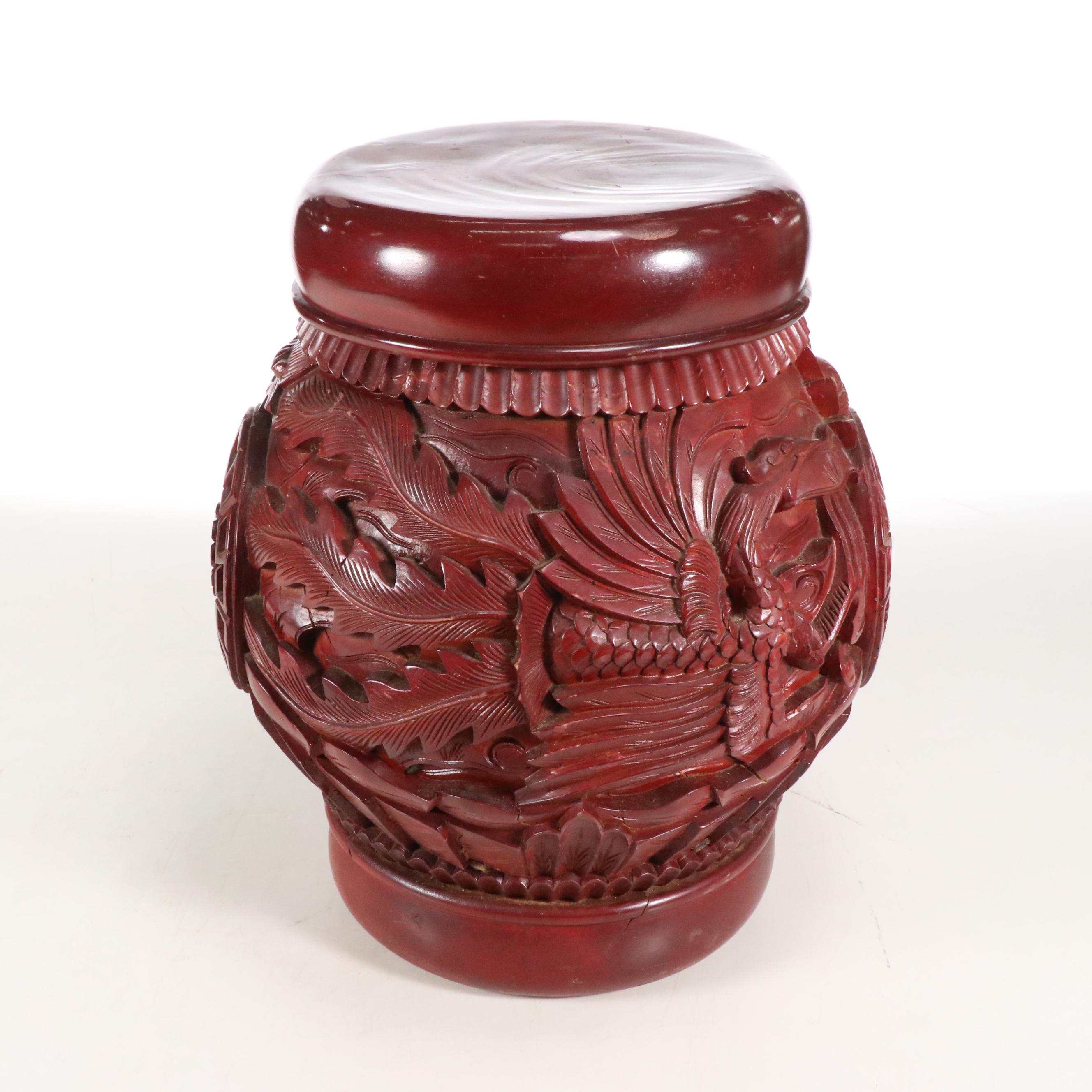 Chinese Style Red Dragon Lacquered Wood Jar