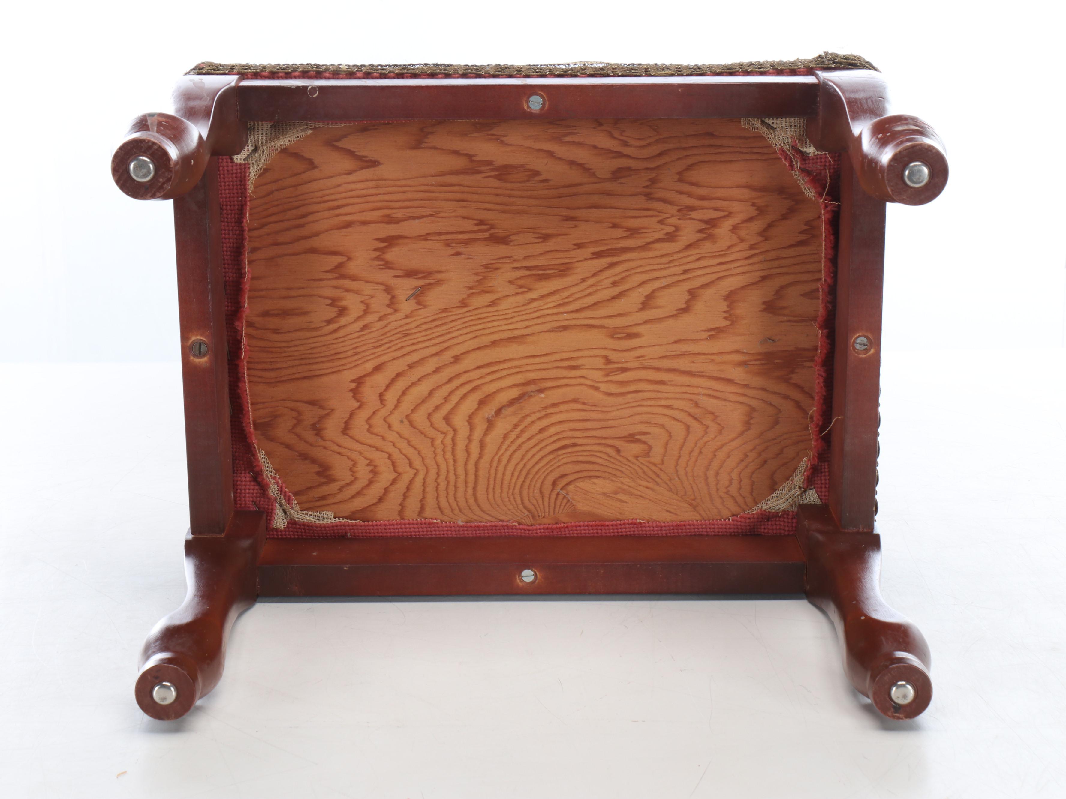 Cabriole Leg Needlepoint Floral Footrest