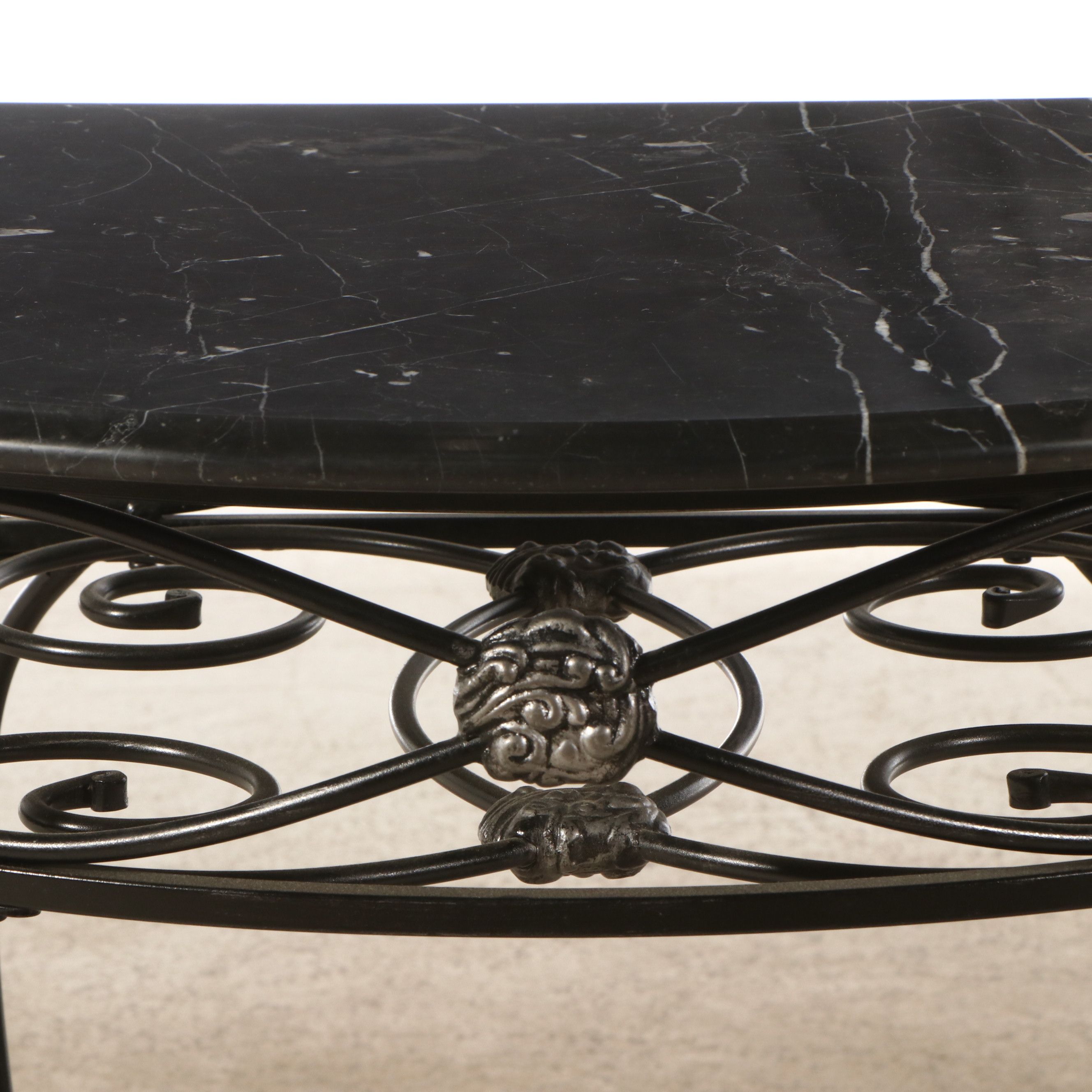 Neoclassical Style Marble Top Wrought Iron End Table