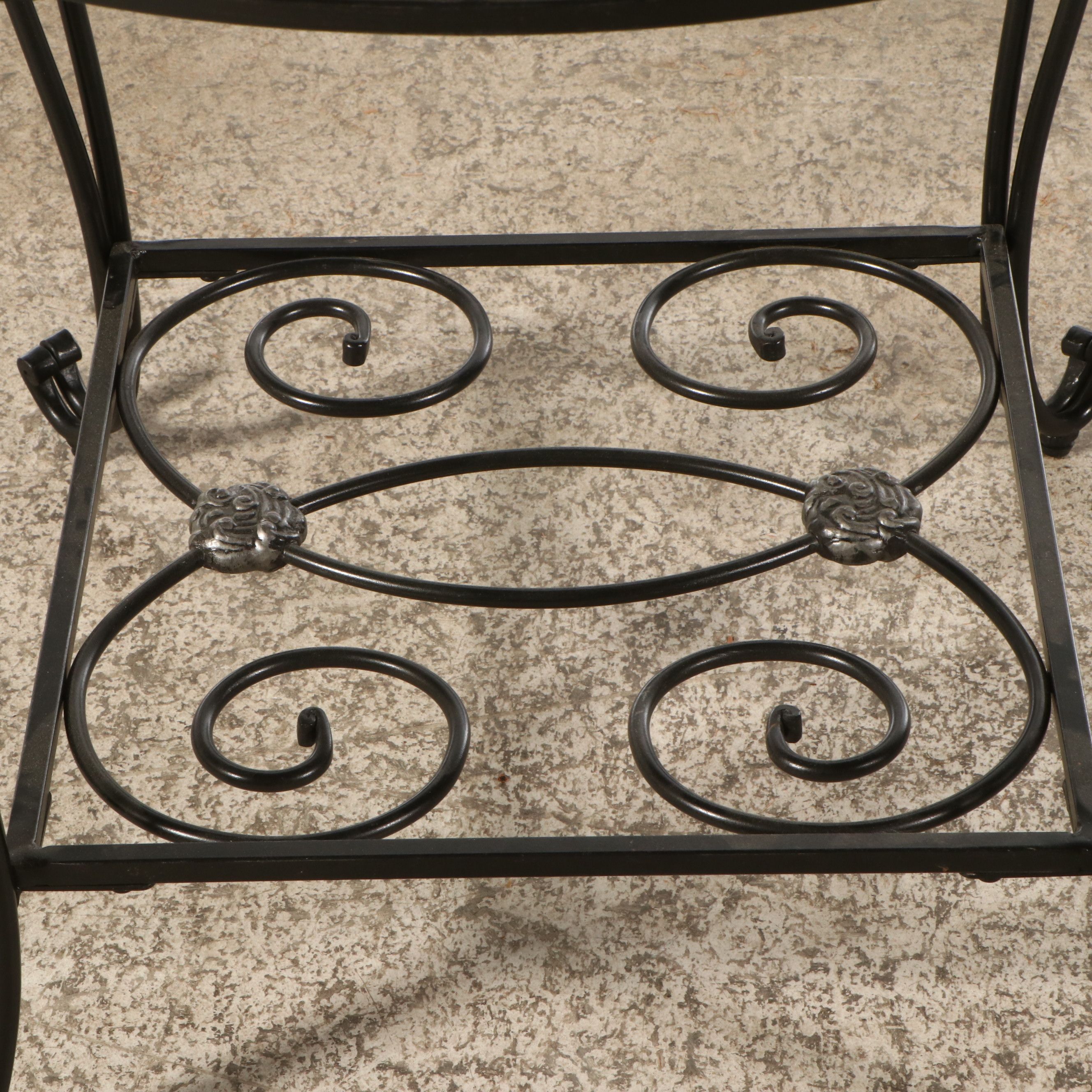 Neoclassical Style Marble Top Wrought Iron End Table