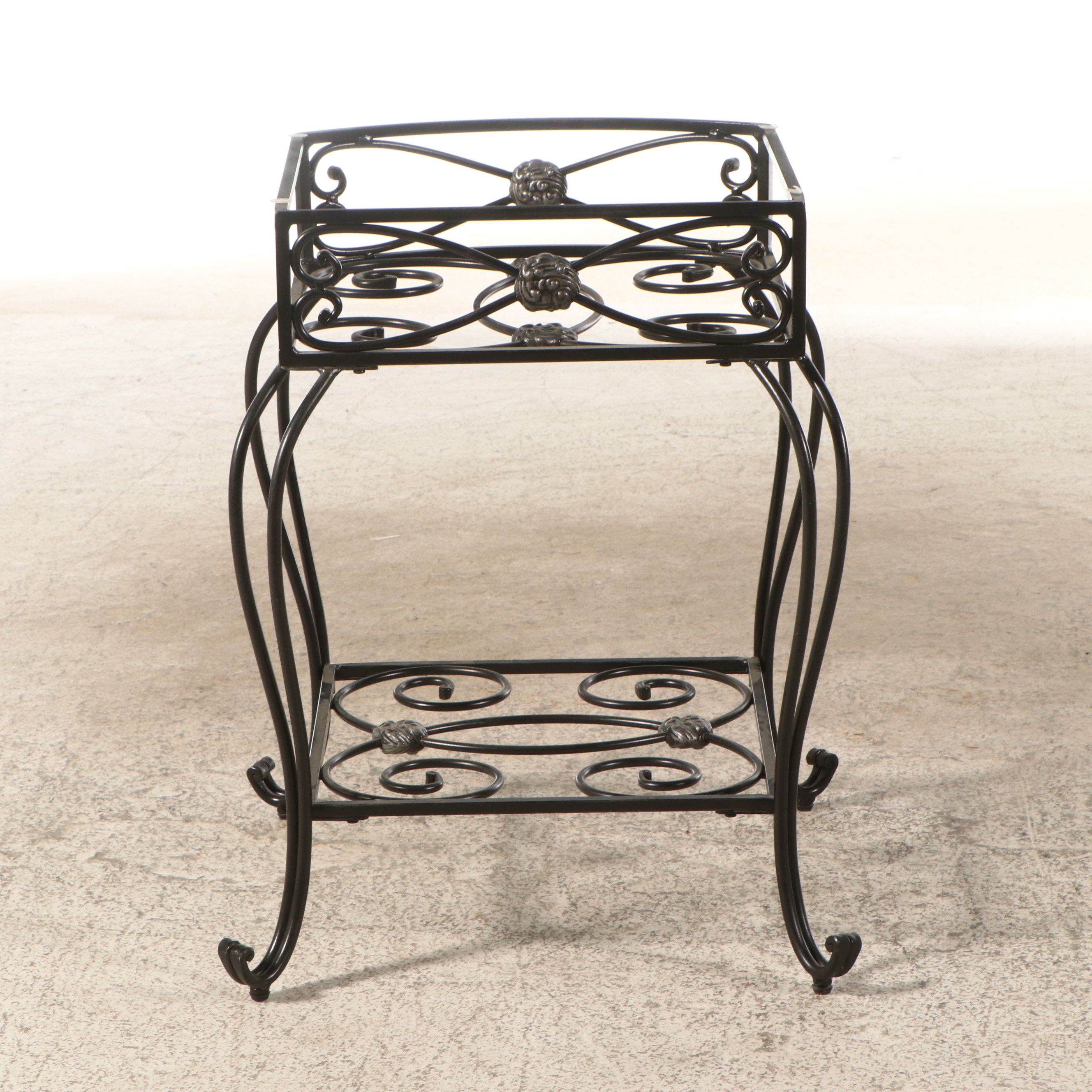 Neoclassical Style Marble Top Wrought Iron End Table