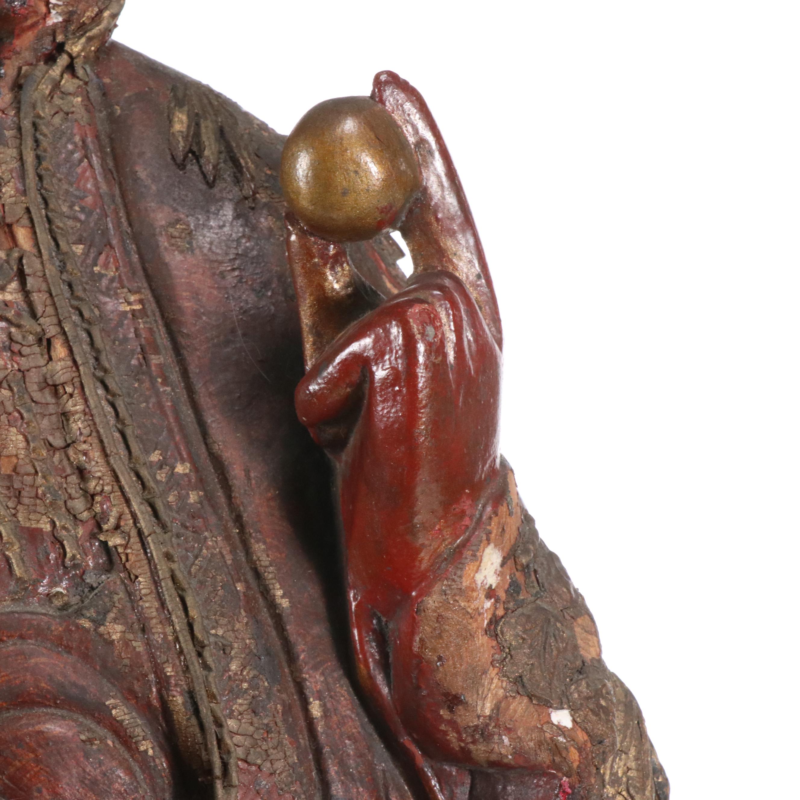 Chinese Qing Dynasty Carved & Lacquered Wood Figure of Guanyin, Antique