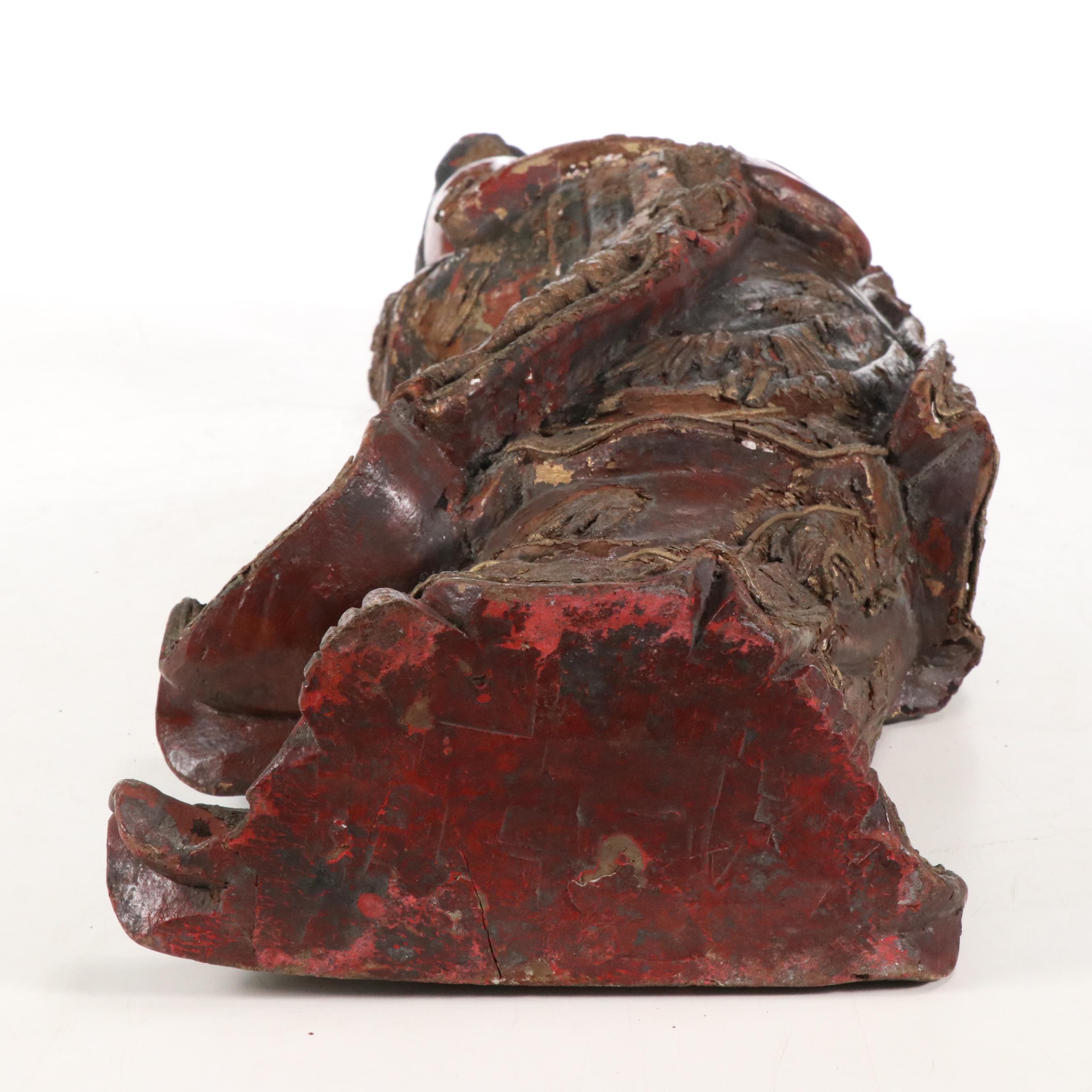 Chinese Qing Dynasty Carved & Lacquered Wood Figure of Guanyin, Antique