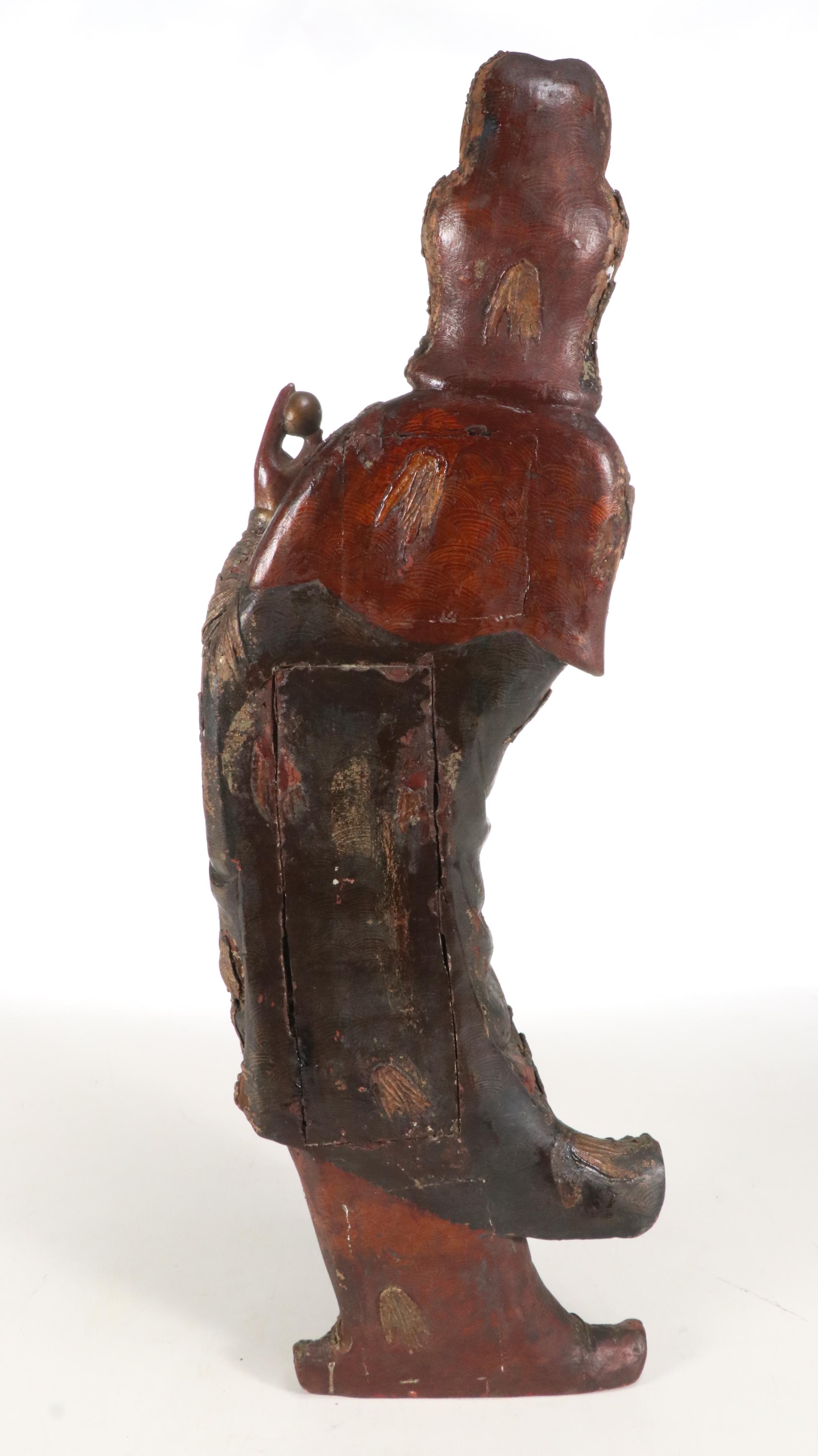 Chinese Qing Dynasty Carved & Lacquered Wood Figure of Guanyin, Antique