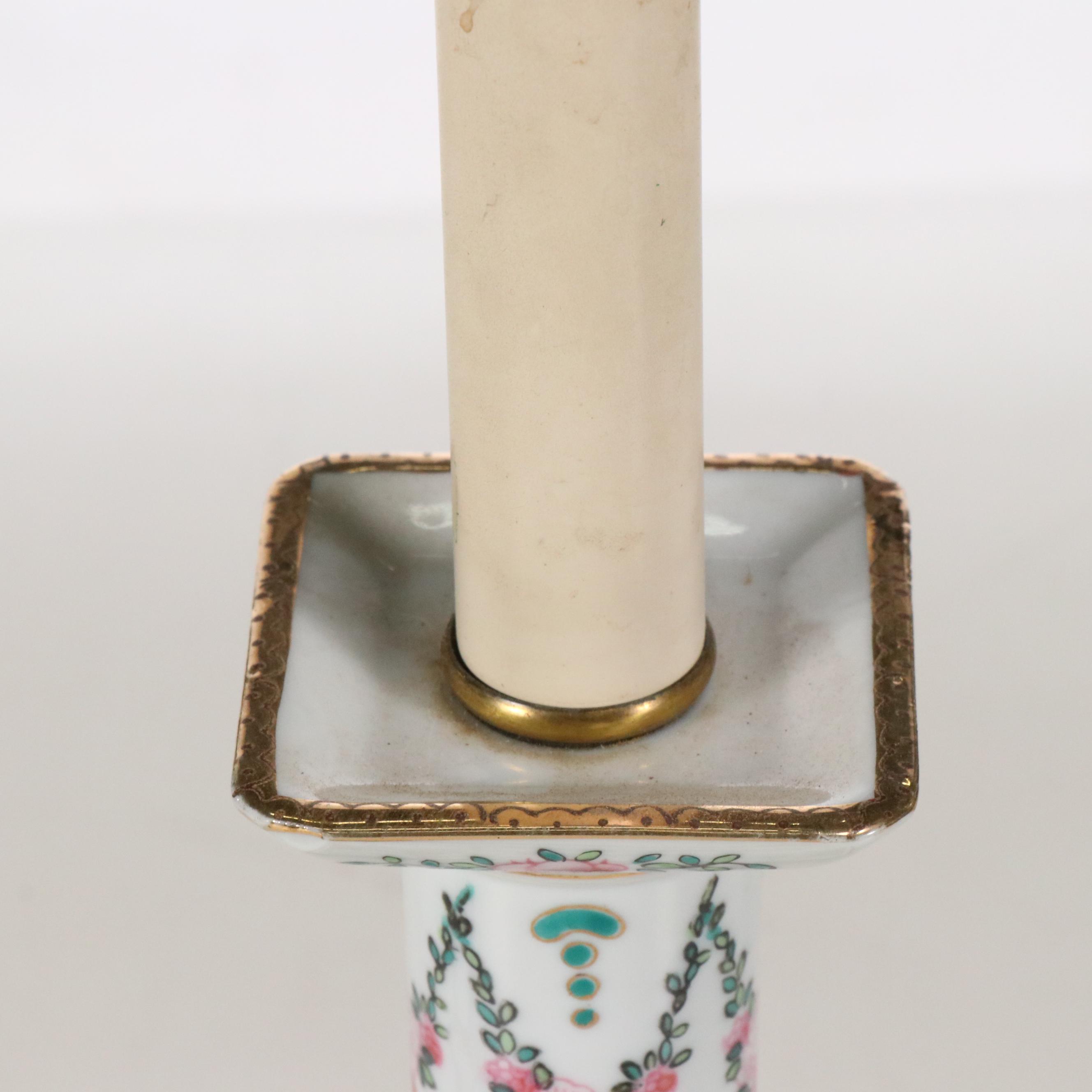 Floral Gilt Porcelain Candlestick Table Lamp