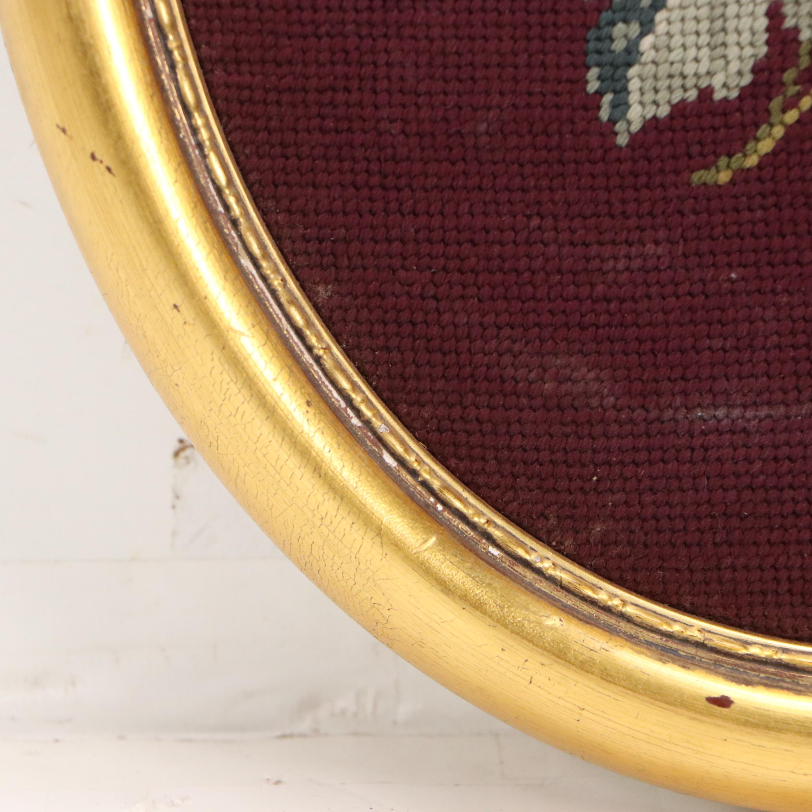 Handmade Needlepoint Floral Oval, Vintage