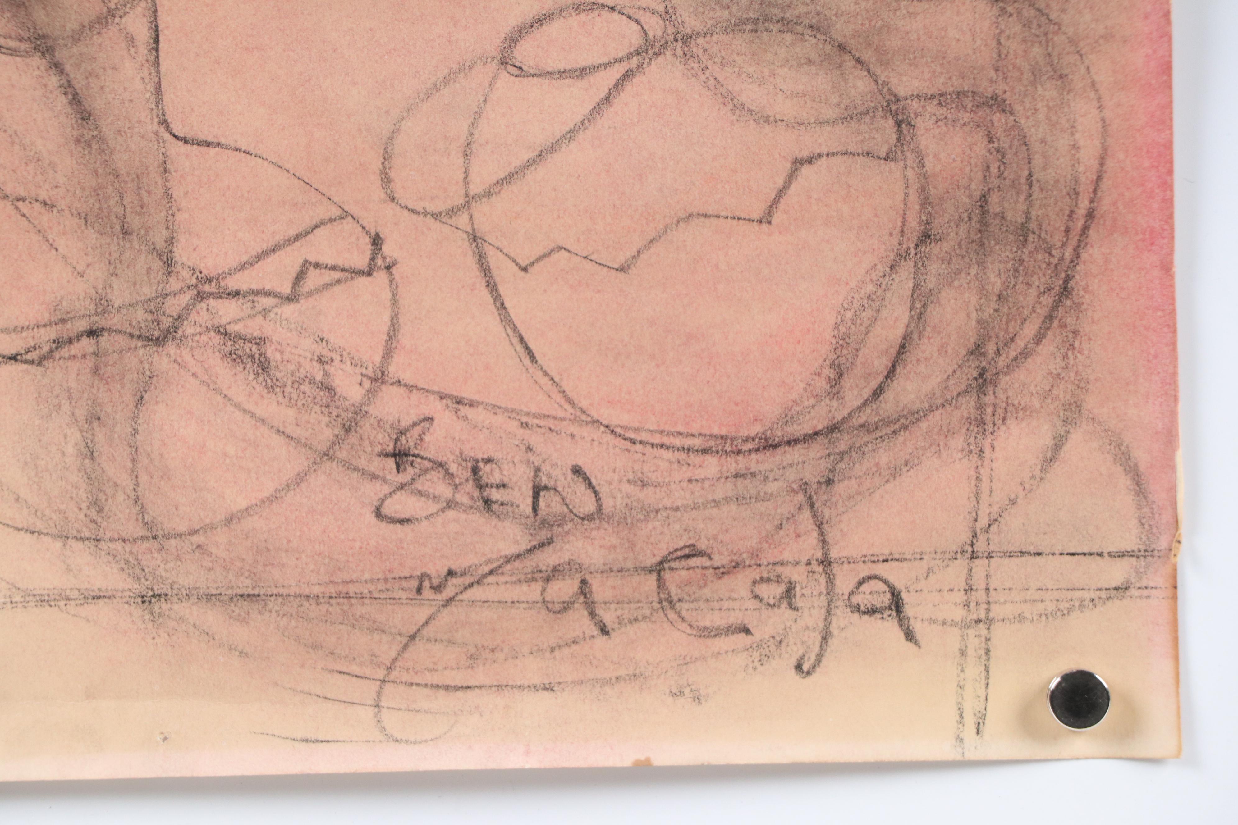 Ben Macala Charcoal and Pastel Drawing on Paper of Two Faces, 20th Century