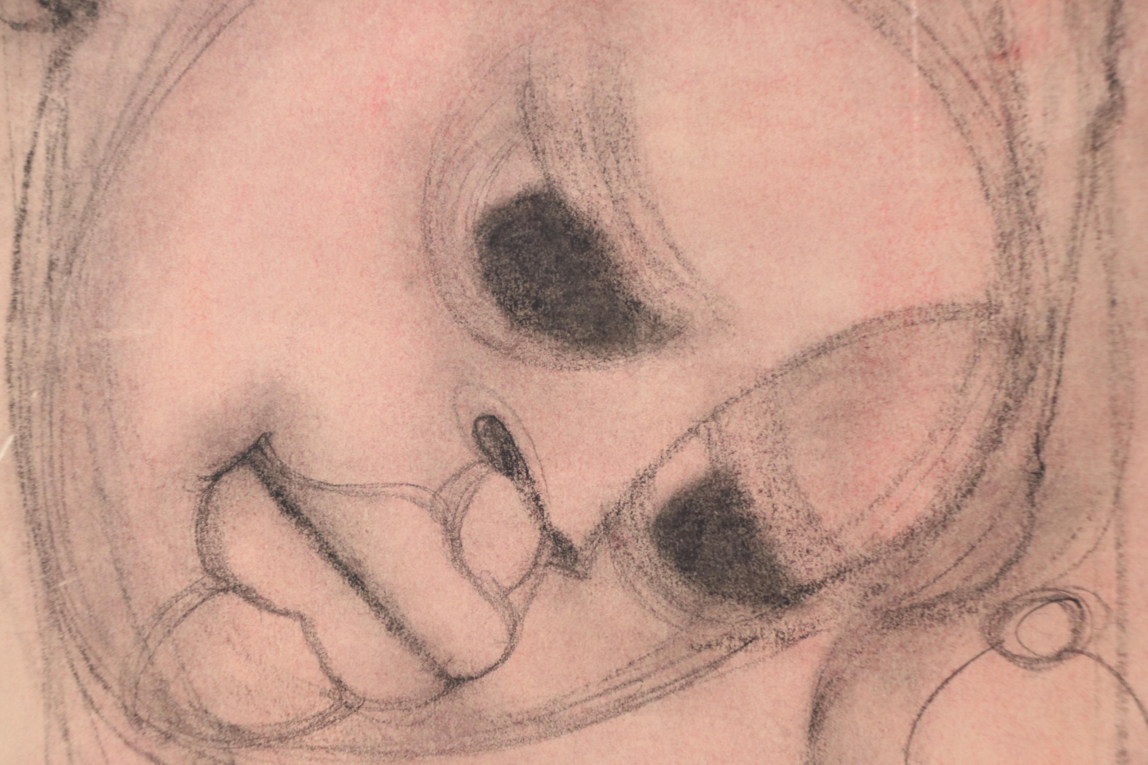 Ben Macala Charcoal and Pastel Drawing on Paper of Two Faces, 20th Century