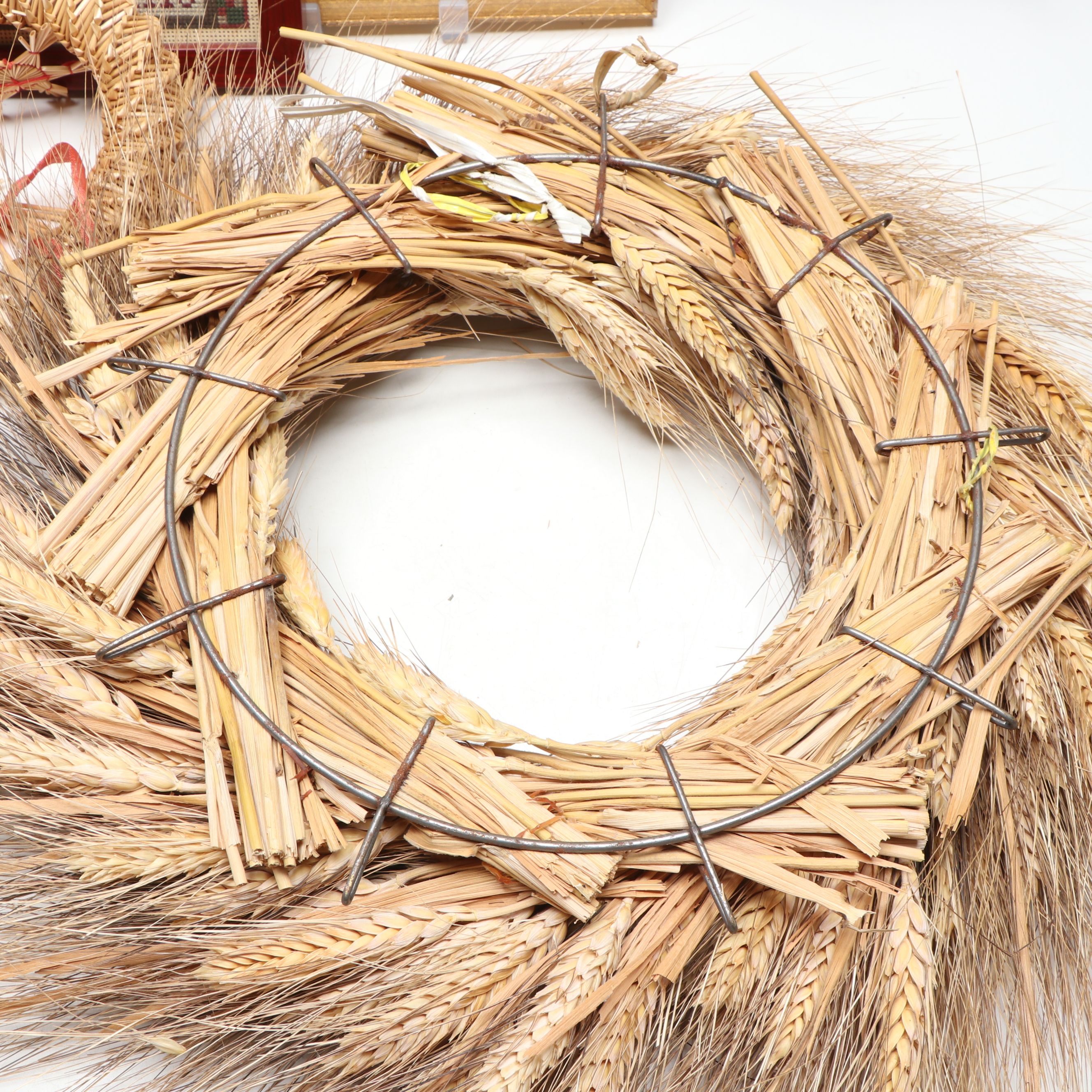 Artificial Wheat Wreath, Framed Christmas Needlepoint, and More Seasonal Décor