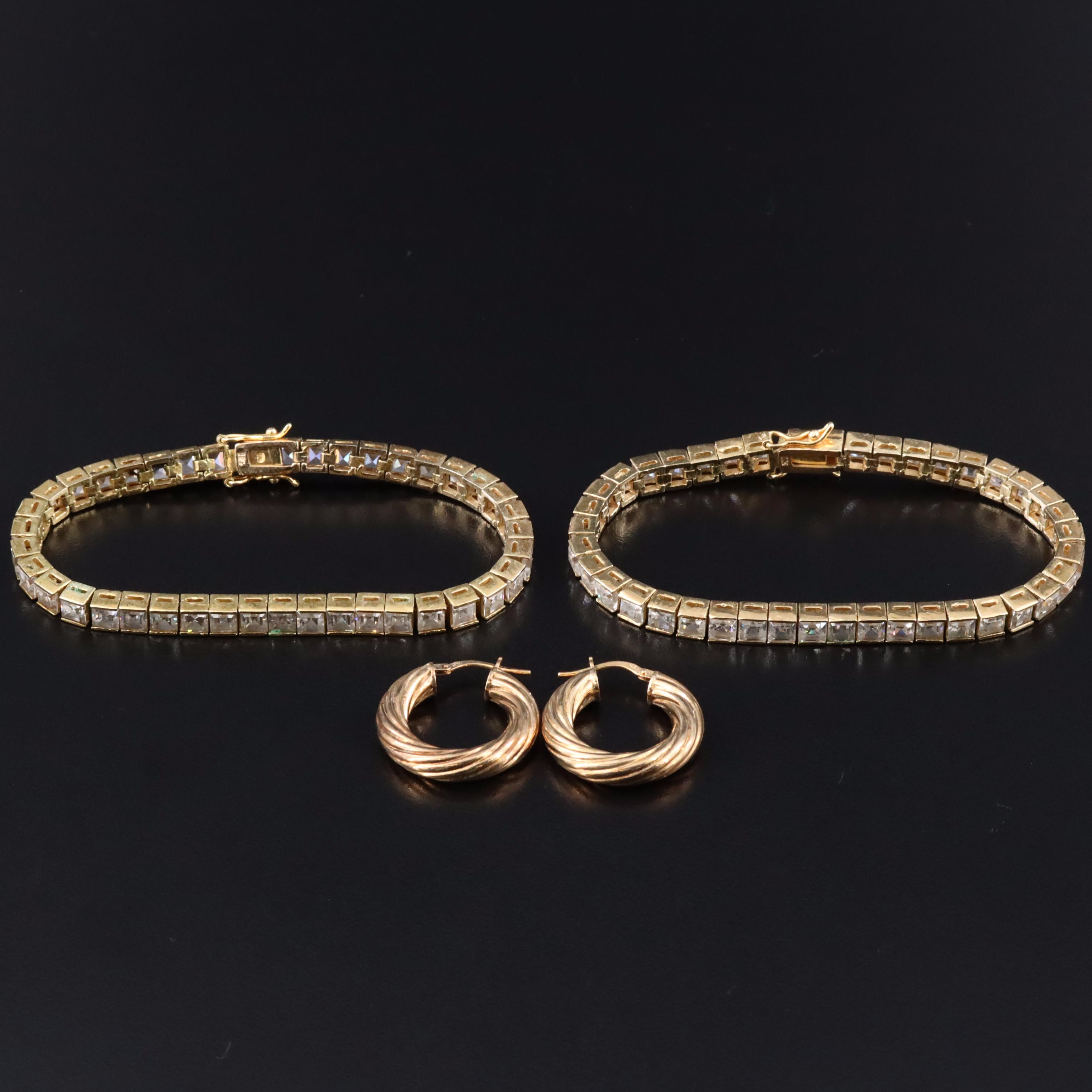 Sterling CZ Bracelets and Hoop Earrings