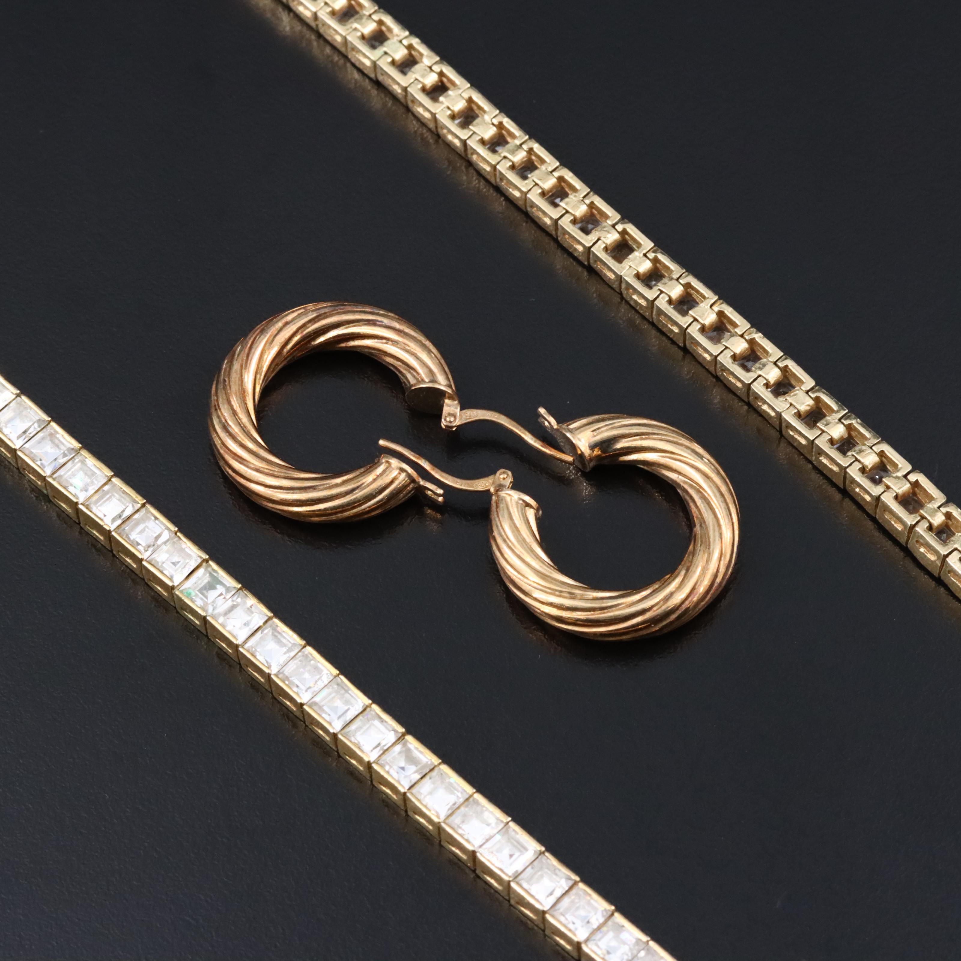 Sterling CZ Bracelets and Hoop Earrings