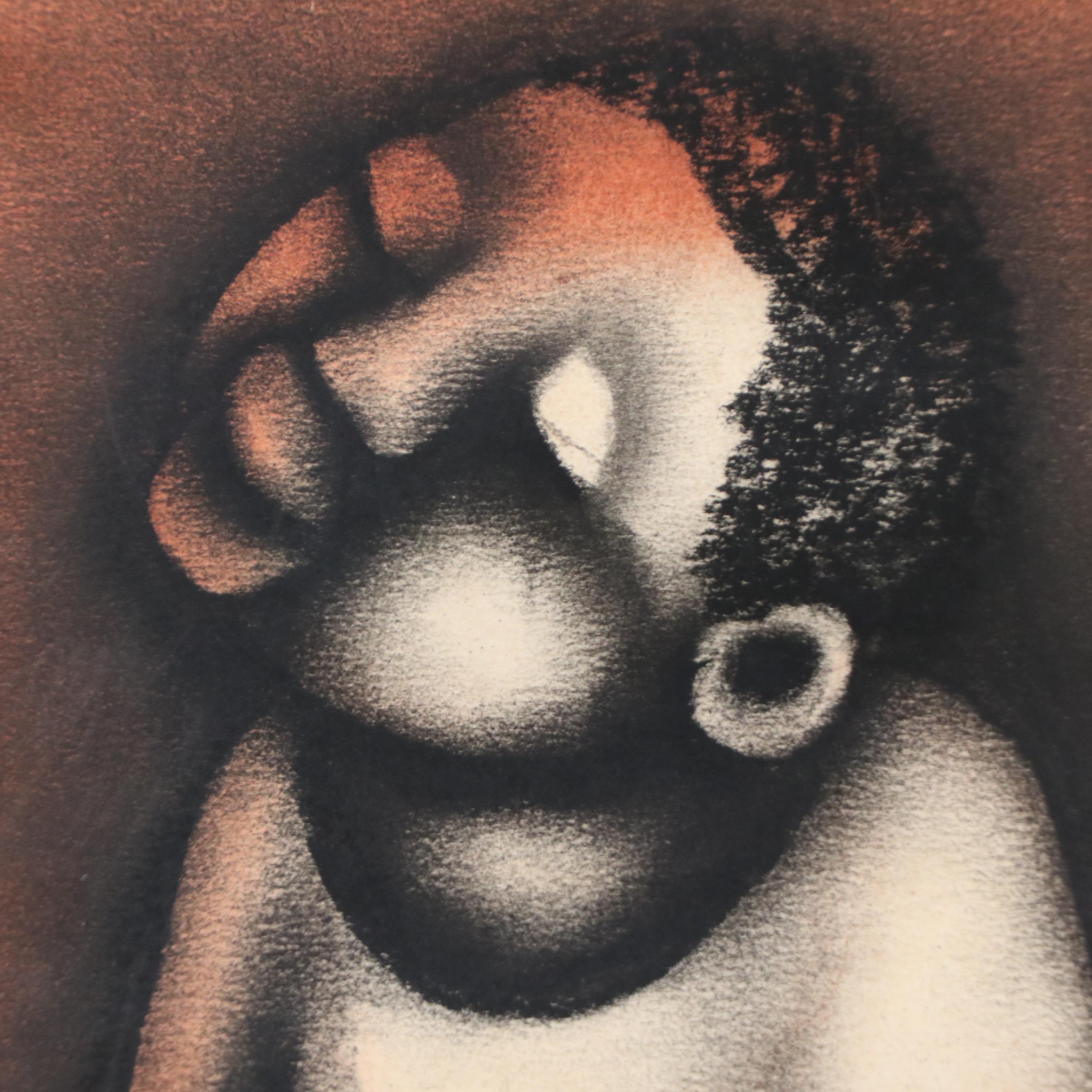 David Mbele Stylized Oil Pastel Portrait of Boy with Paper