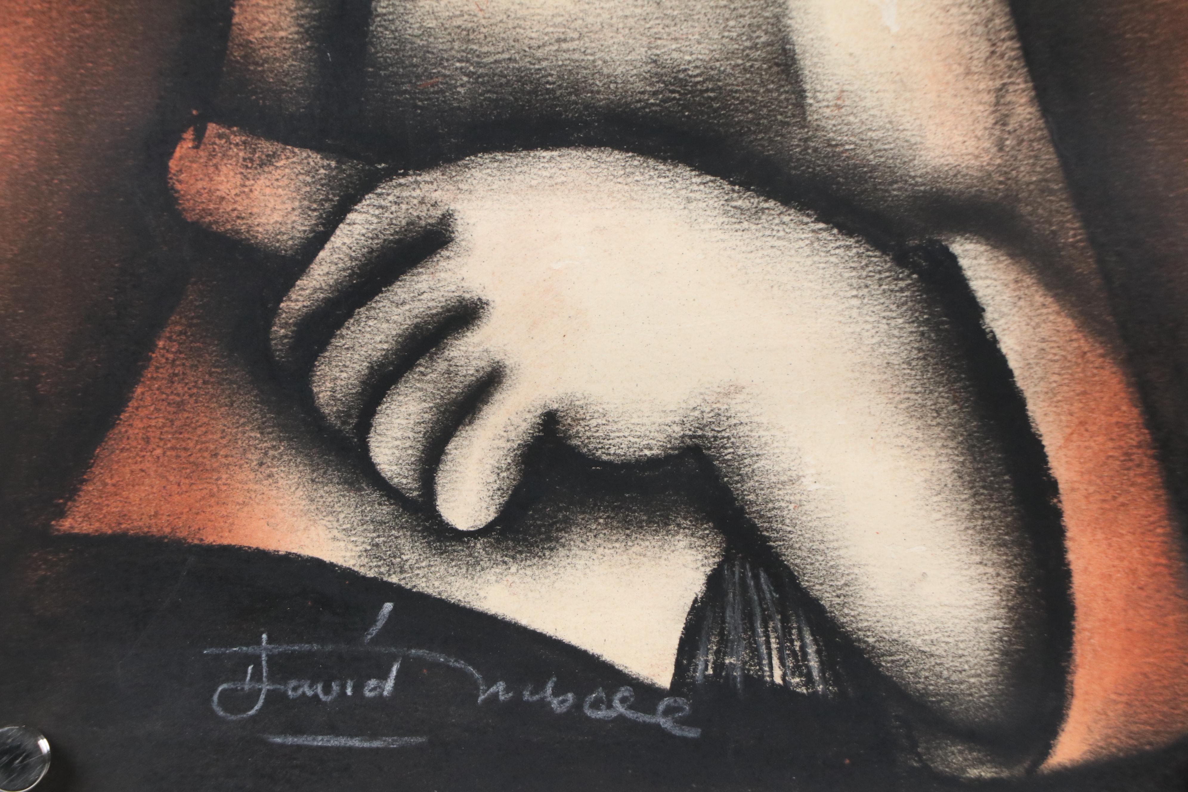 David Mbele Stylized Oil Pastel Portrait of Boy with Paper